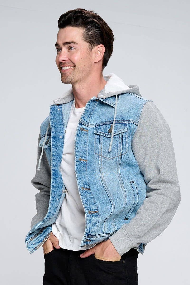 LDJ-005 (Men's Denim Jacket  with Fleece Hoodies)