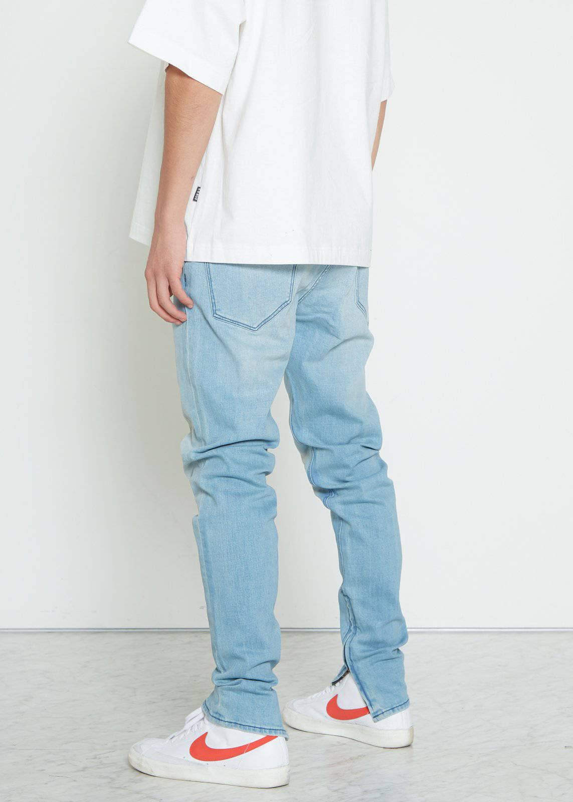 Men's Side Zip Denim in Light Blue Wash