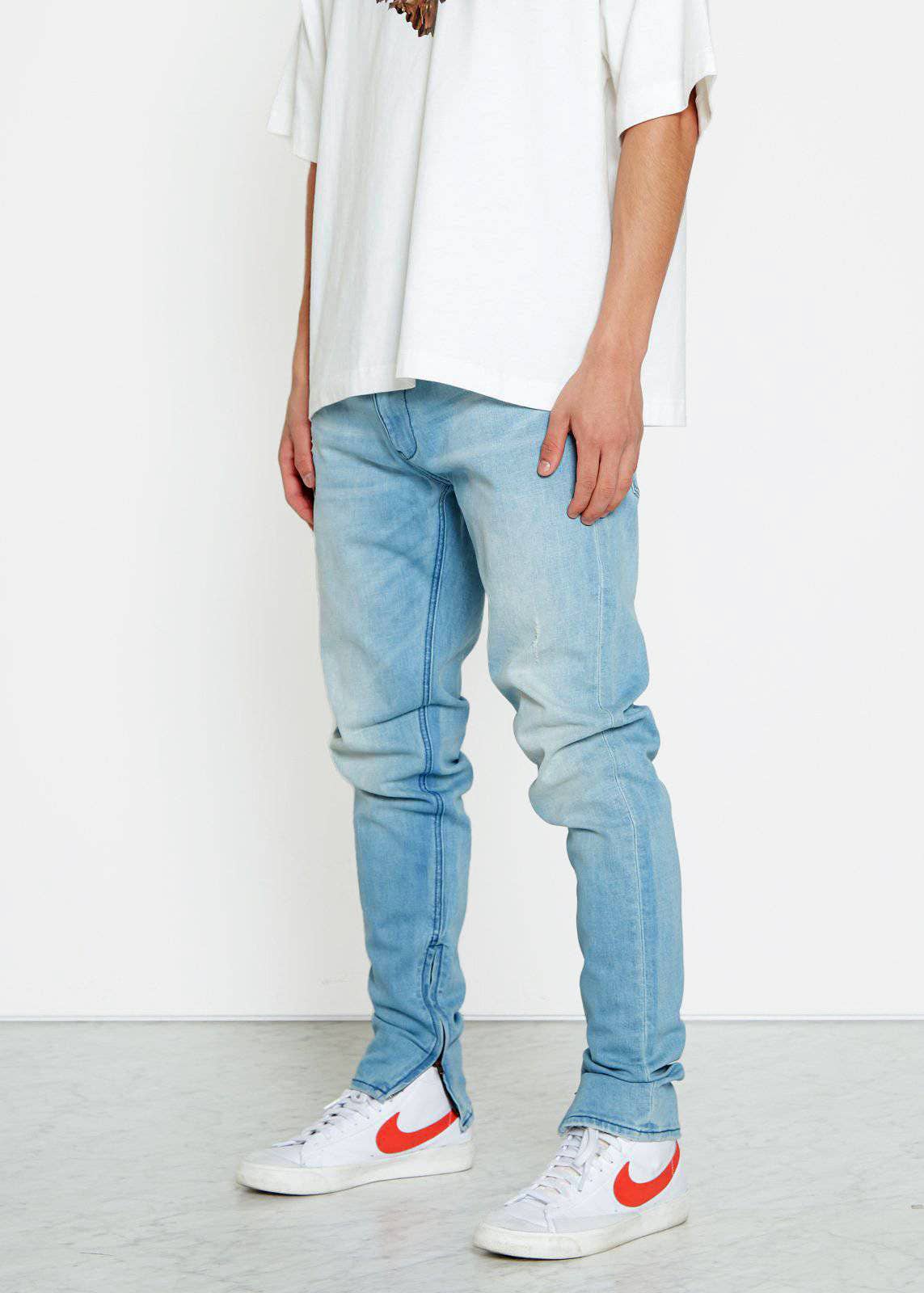 Men's Side Zip Denim in Light Blue Wash