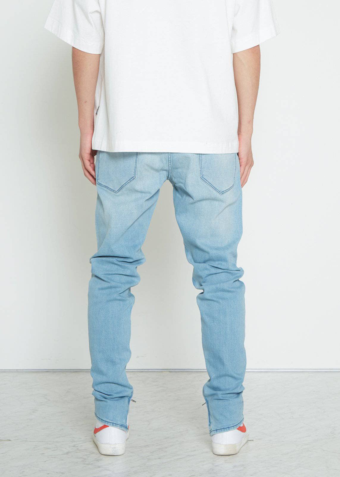 Men's Side Zip Denim in Light Blue Wash