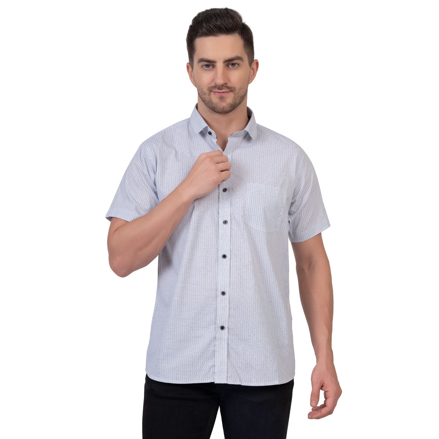 Half Sleeve Printed Cotton Shirt (Ice White)