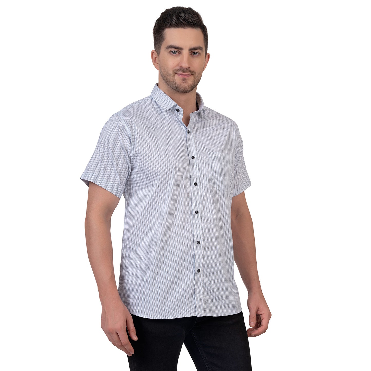 Half Sleeve Printed Cotton Shirt (Ice White)