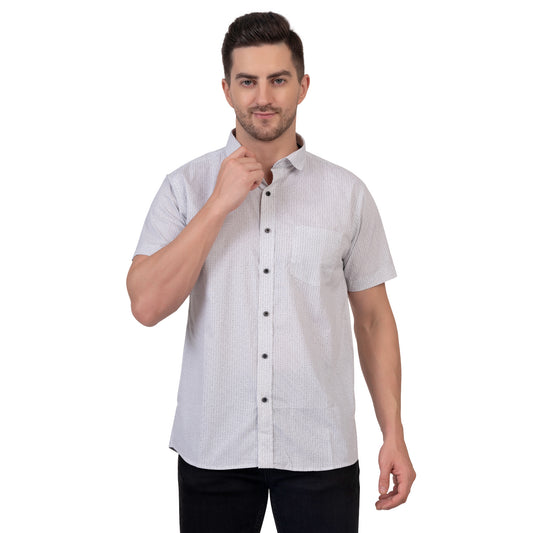 Half Sleeve Printed Cotton Shirt (Pearl White)