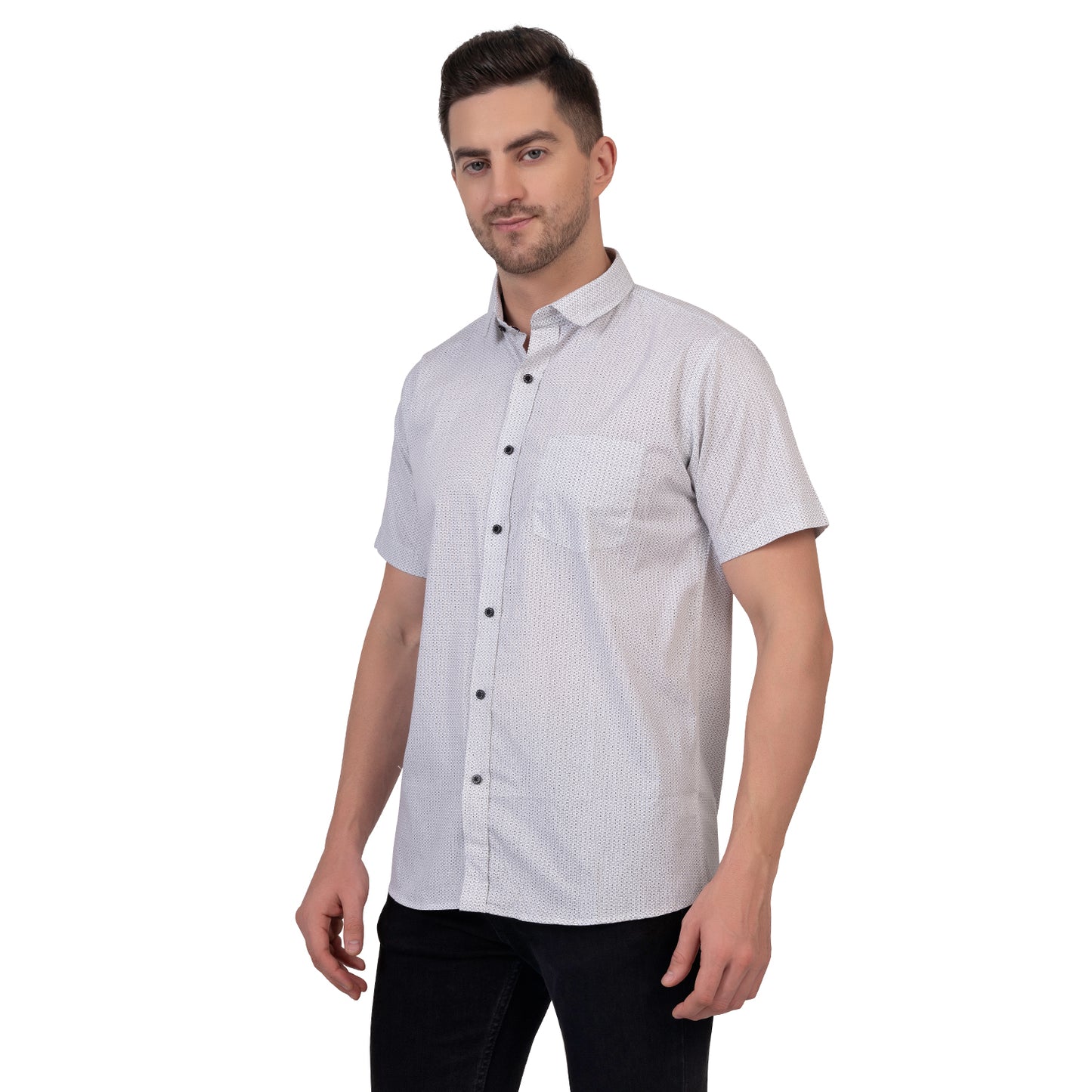 Half Sleeve Printed Cotton Shirt (Pearl White)