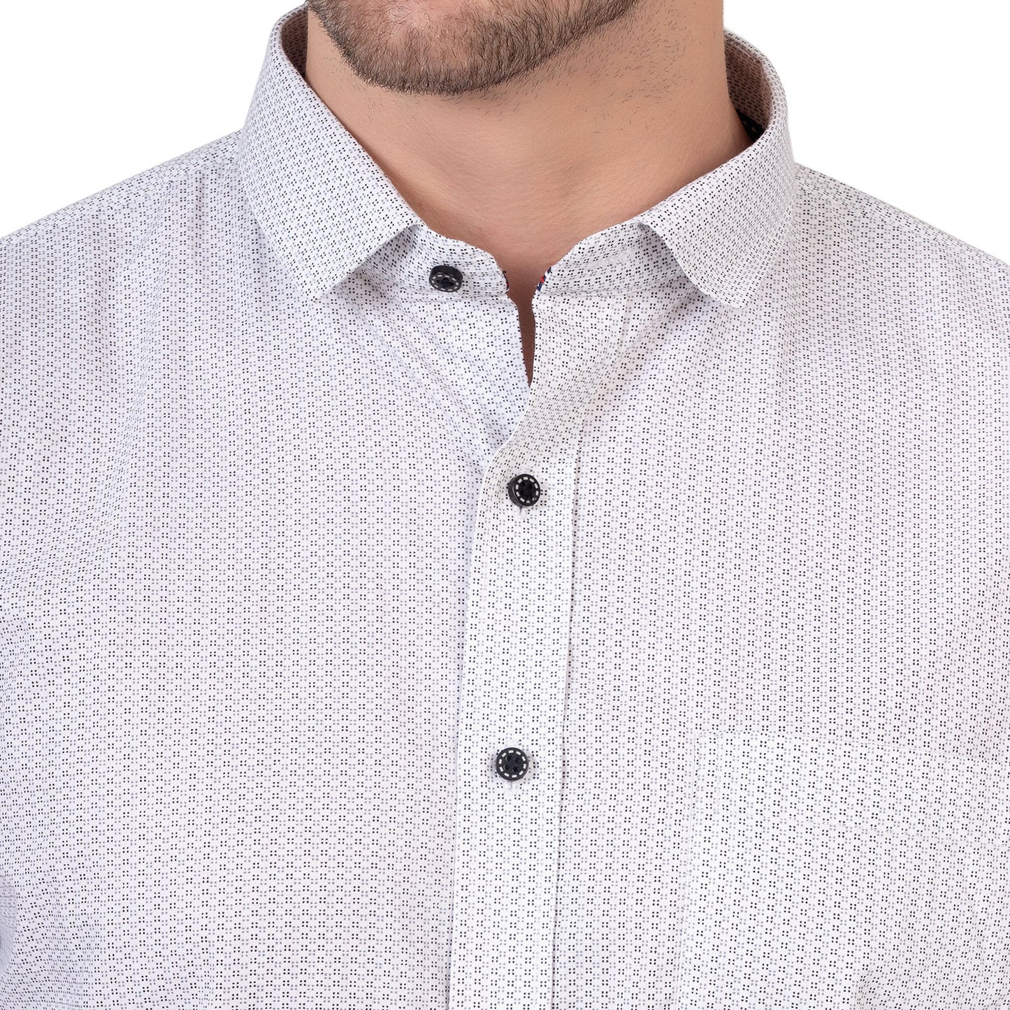 Half Sleeve Printed Cotton Shirt (Pearl White)