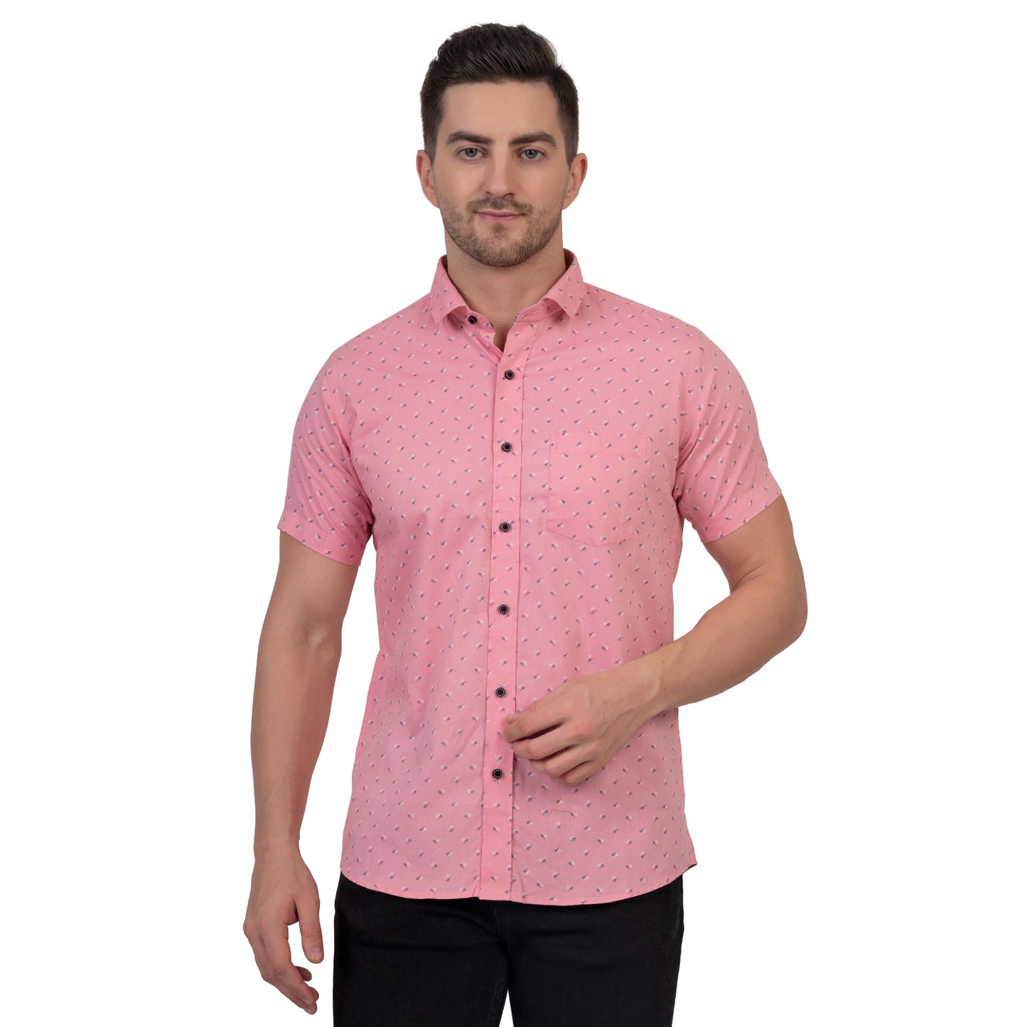 Half Sleeve Printed Cotton Shirt (Pink)