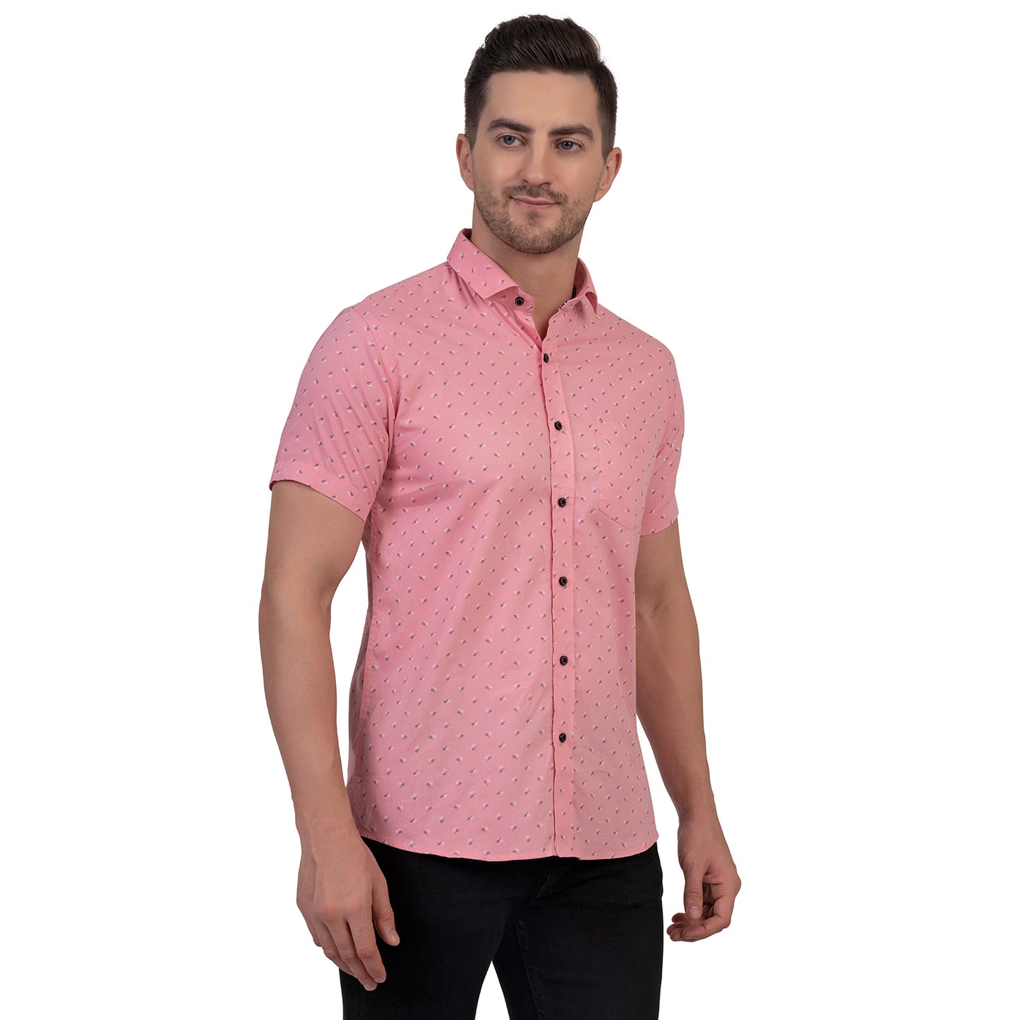 Half Sleeve Printed Cotton Shirt (Pink)