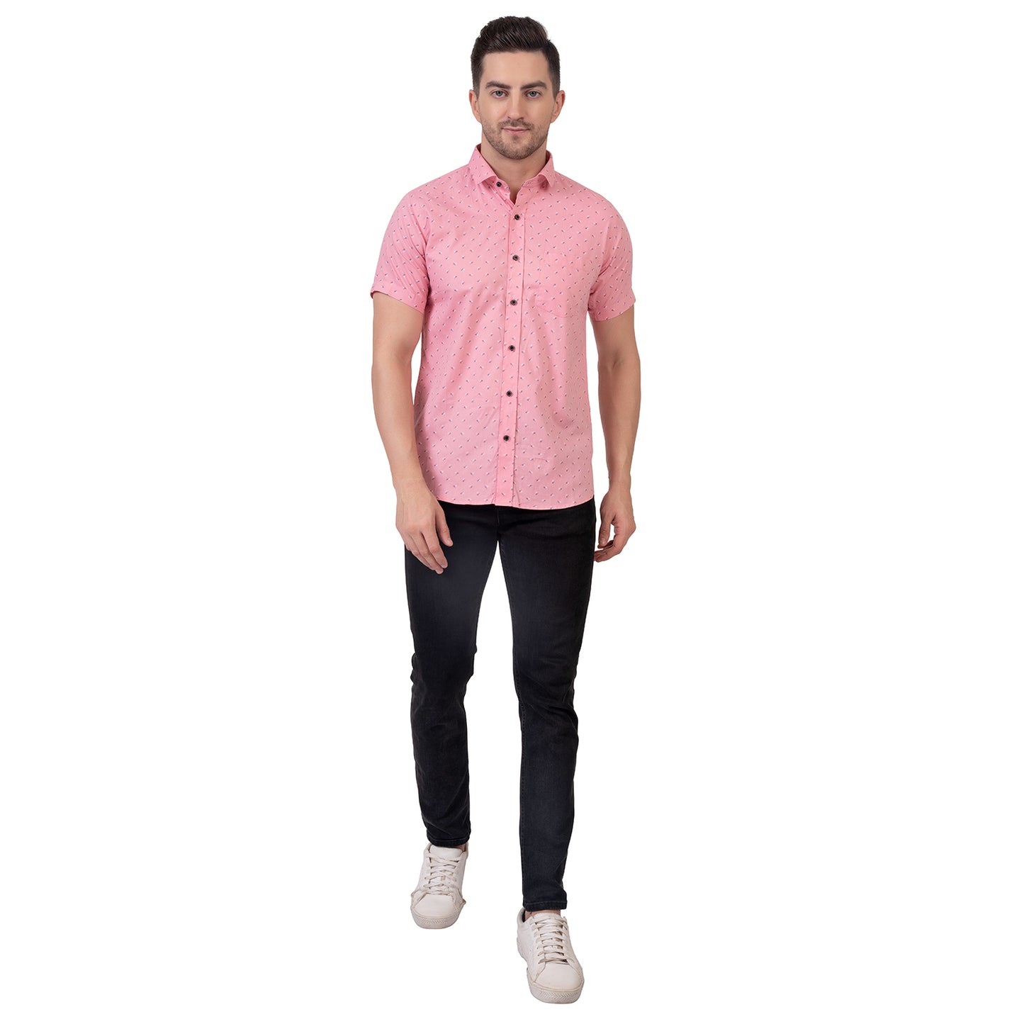 Half Sleeve Printed Cotton Shirt (Pink)