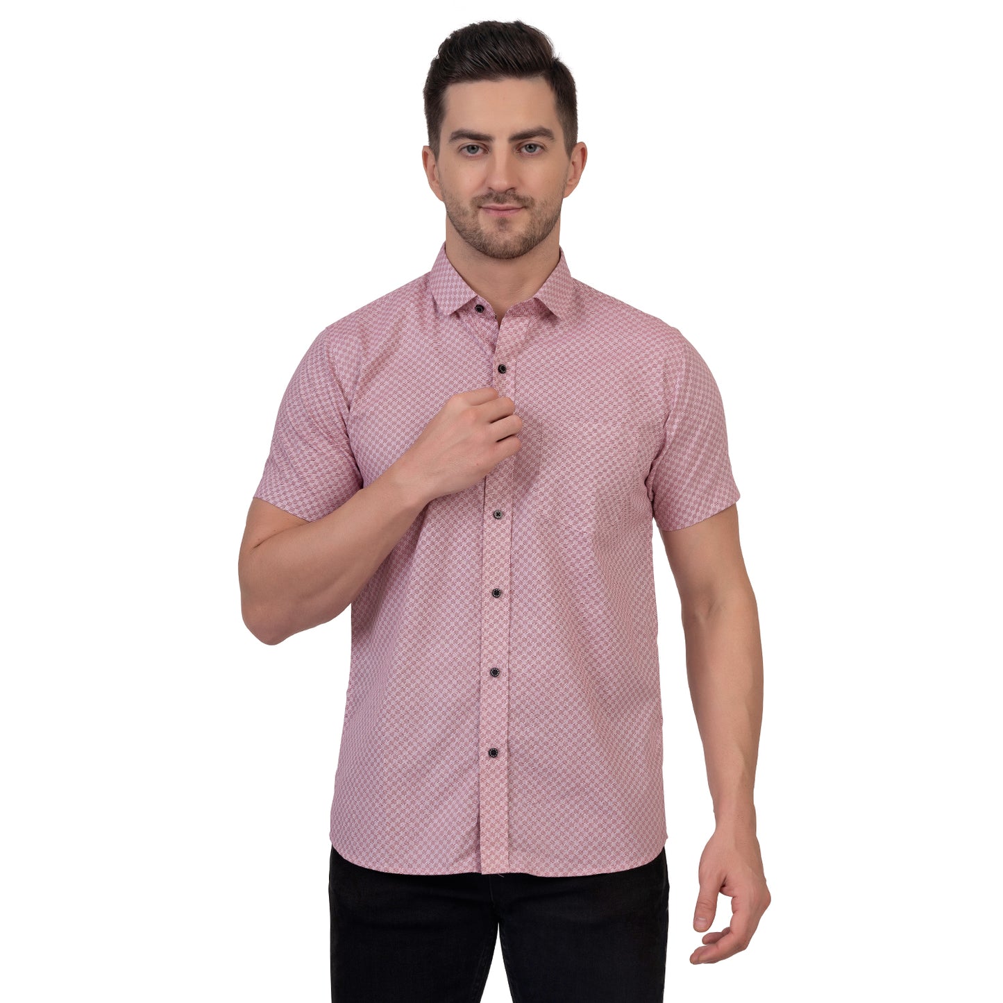 Half Sleeve Printed Cotton Shirt (Midnight Pink)