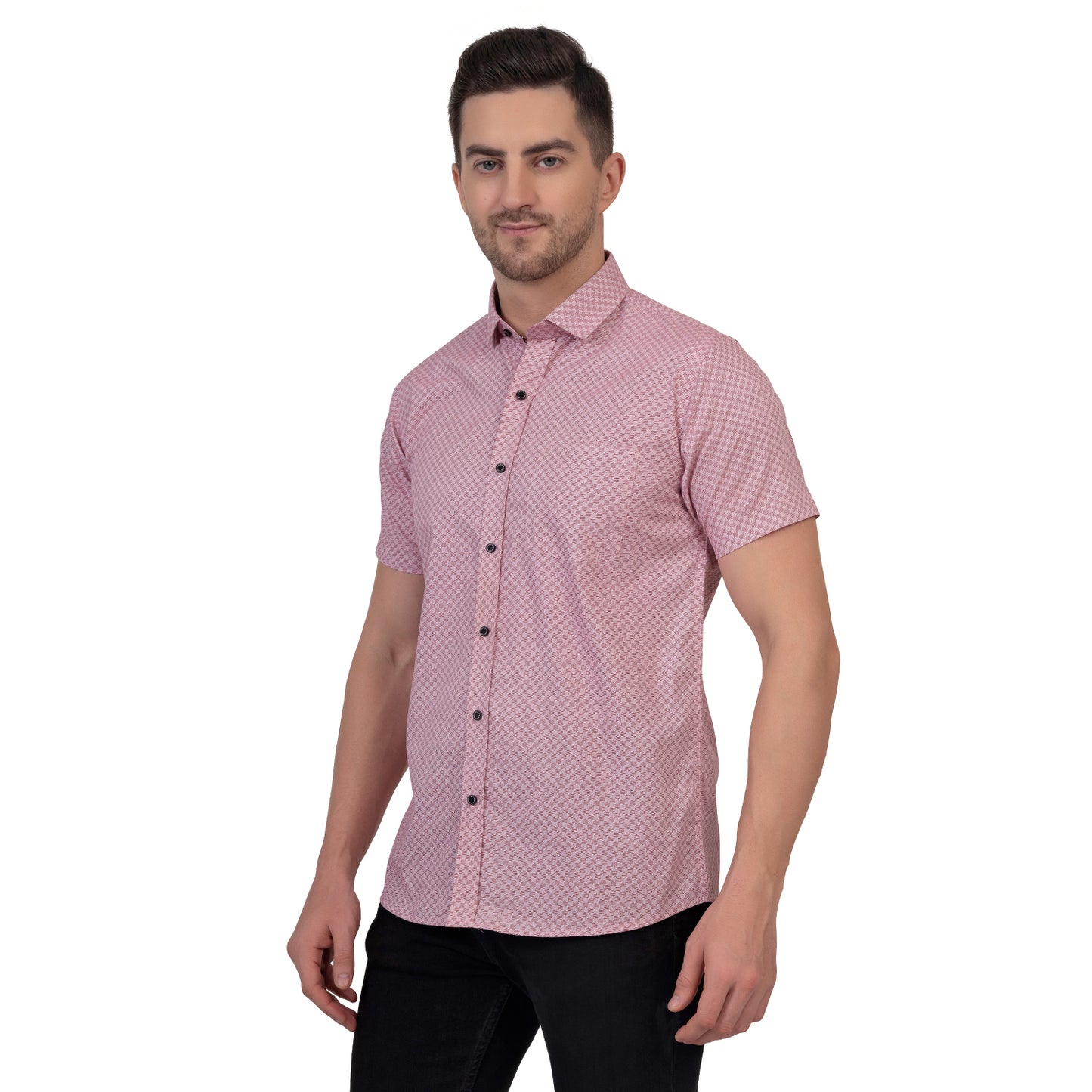 Half Sleeve Printed Cotton Shirt (Midnight Pink)