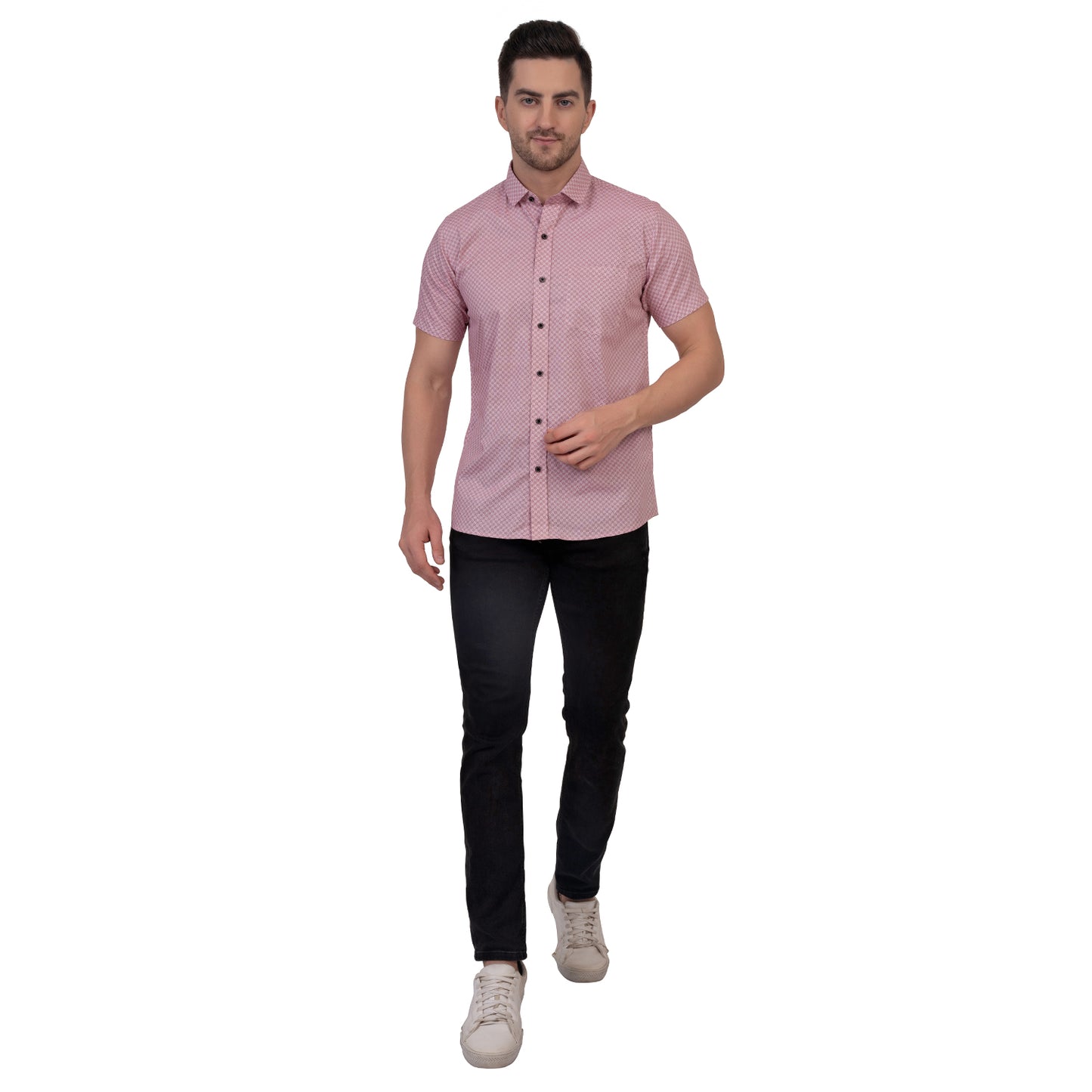 Half Sleeve Printed Cotton Shirt (Midnight Pink)