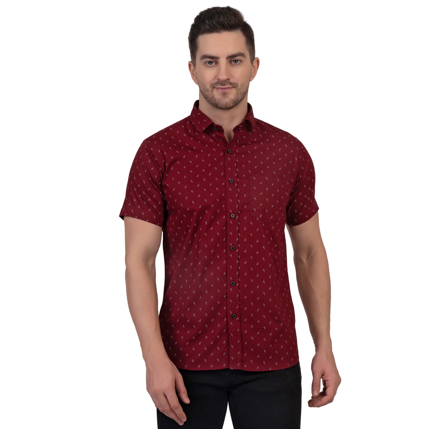 Half Sleeve Printed Cotton Shirt (Red)