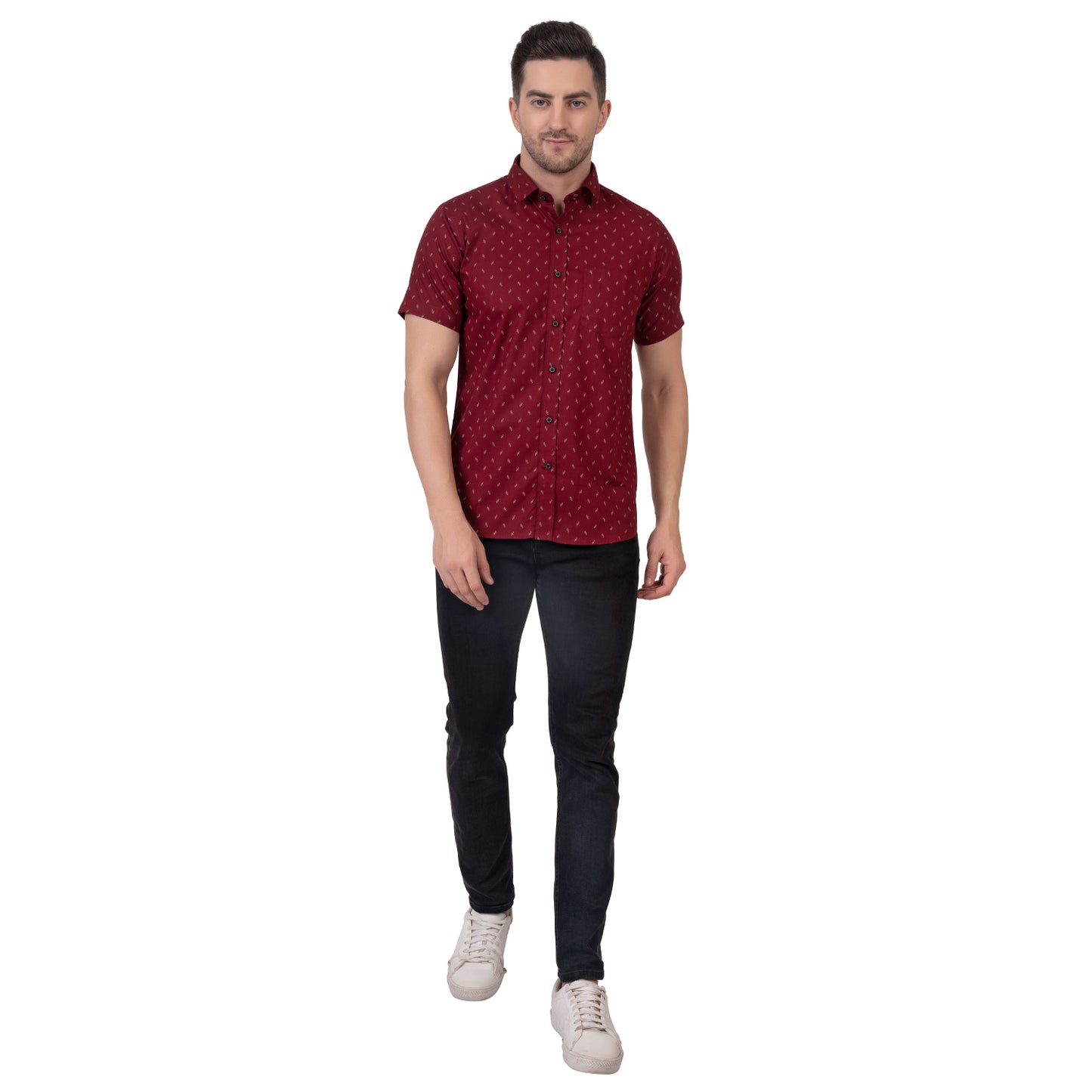 Half Sleeve Printed Cotton Shirt (Red)