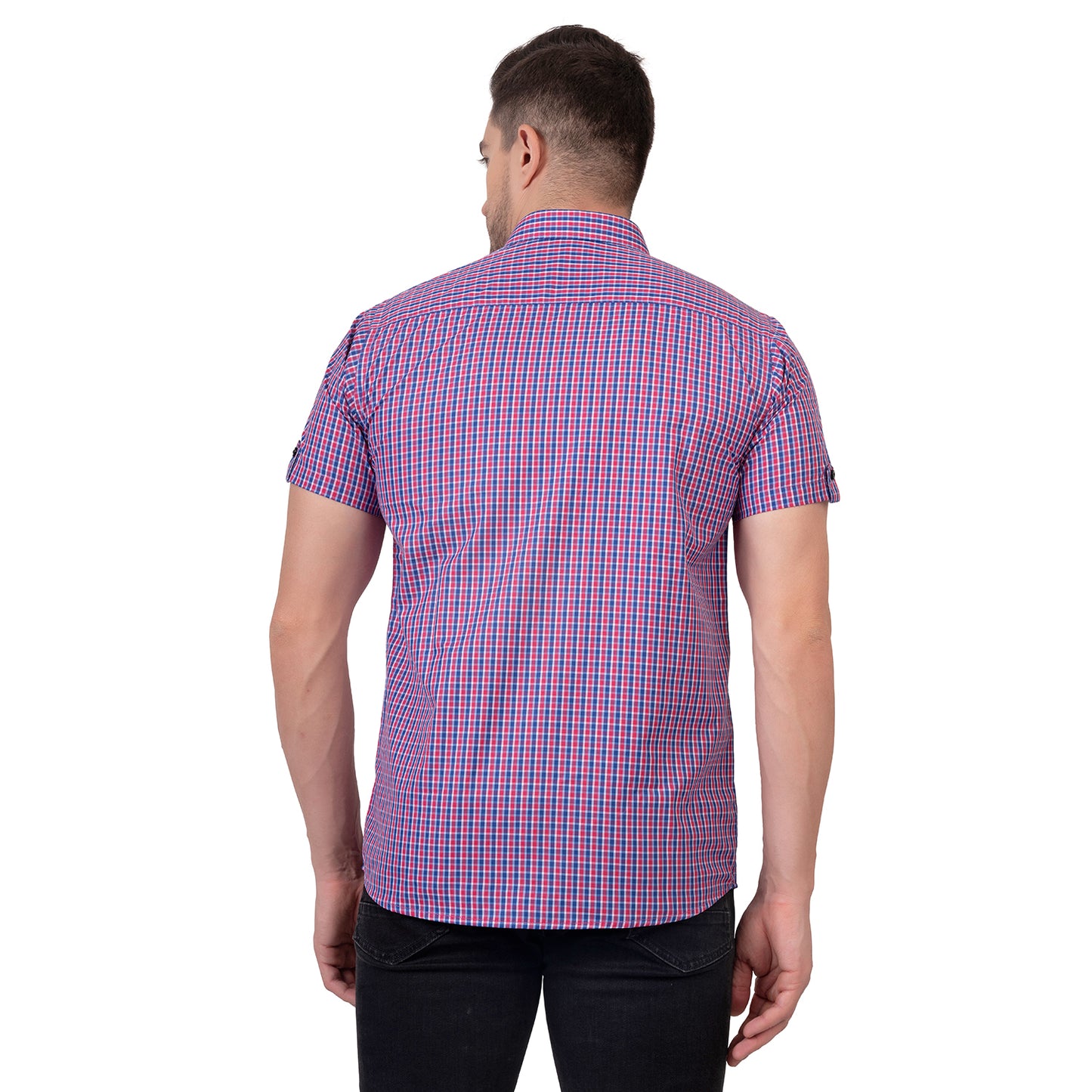 Half Sleeve Cotton Chequered Shirt (Royal Blue/Red)