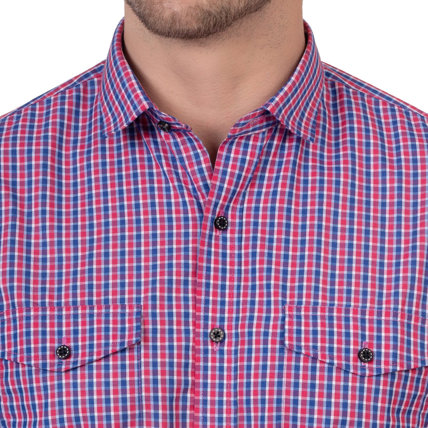 Half Sleeve Cotton Chequered Shirt (Royal Blue/Red)