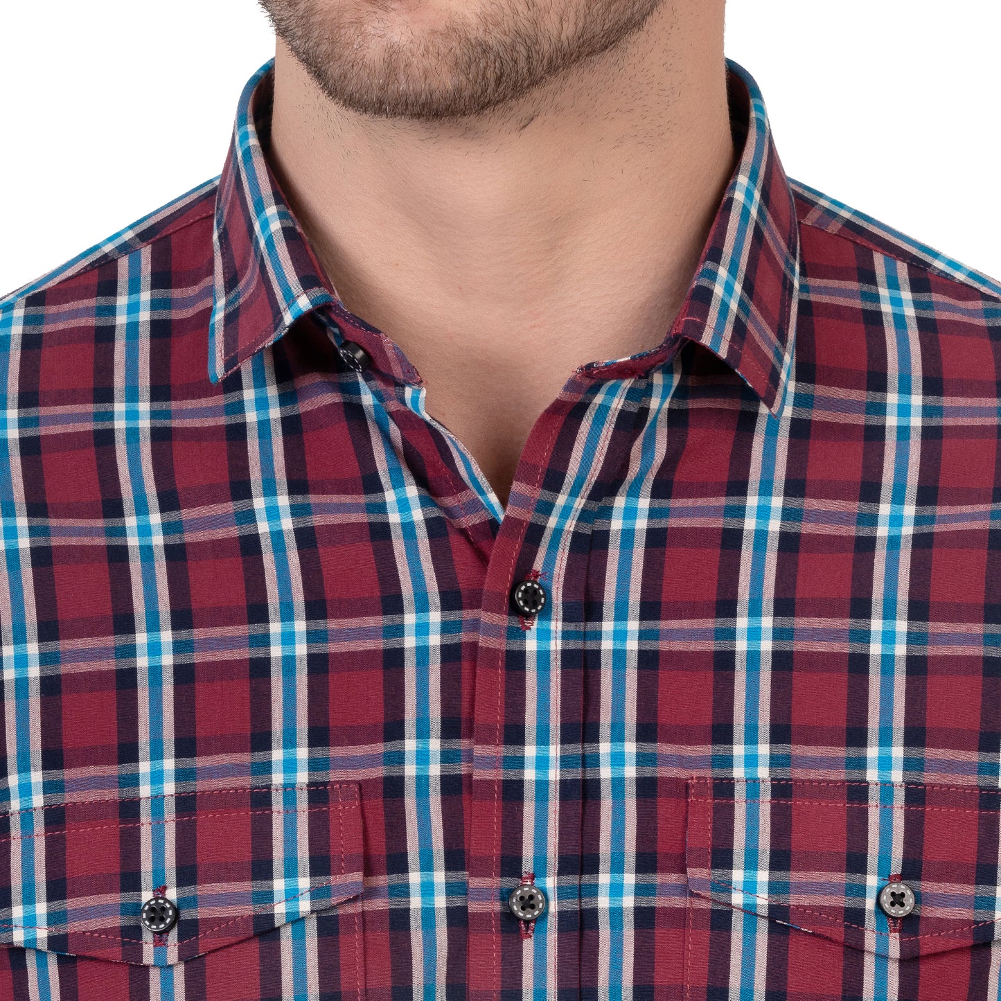 Half Sleeve Cotton Chequered Shirt (Red/Teal Blue)