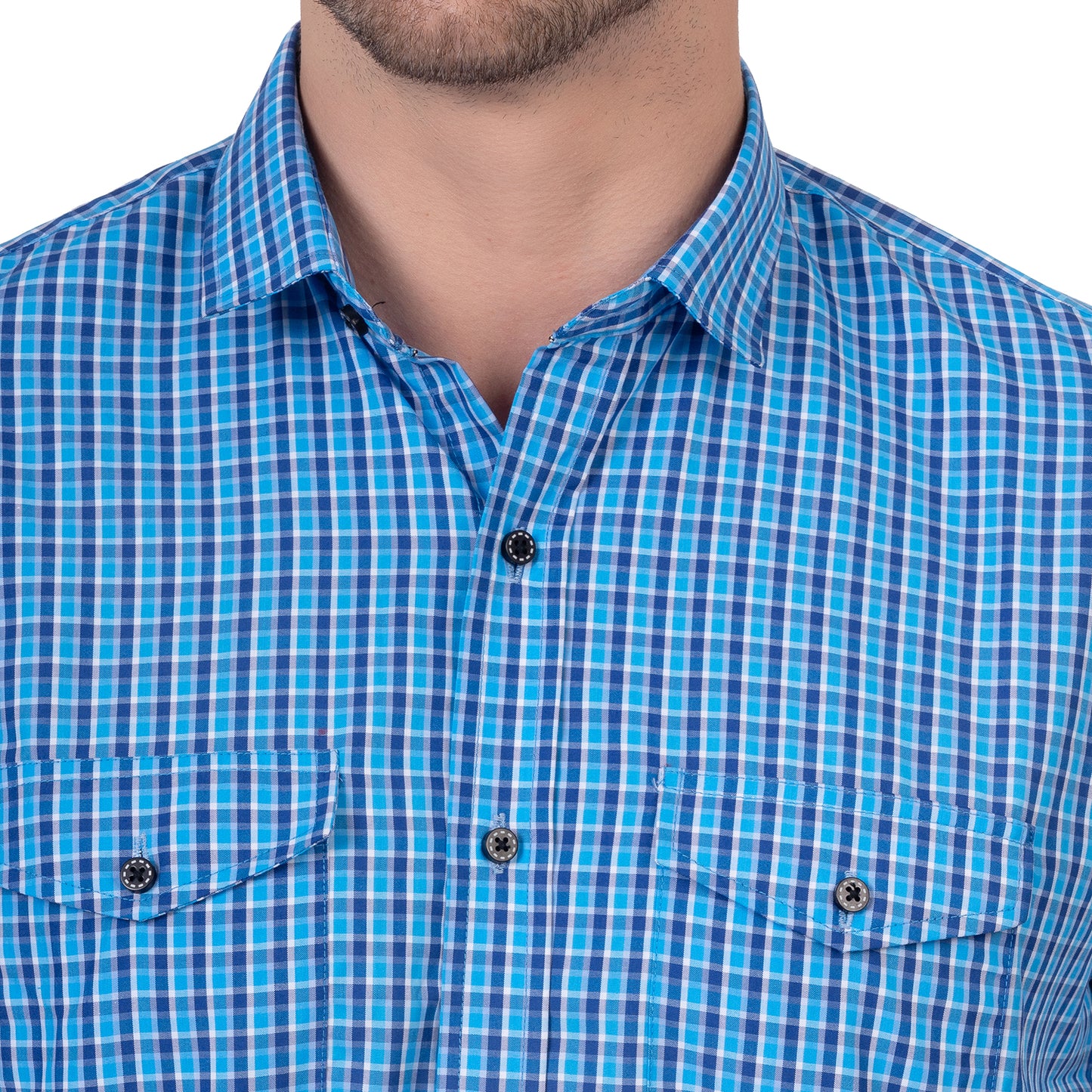 Half Sleeve Cotton Chequered Shirt (Sky Blue)