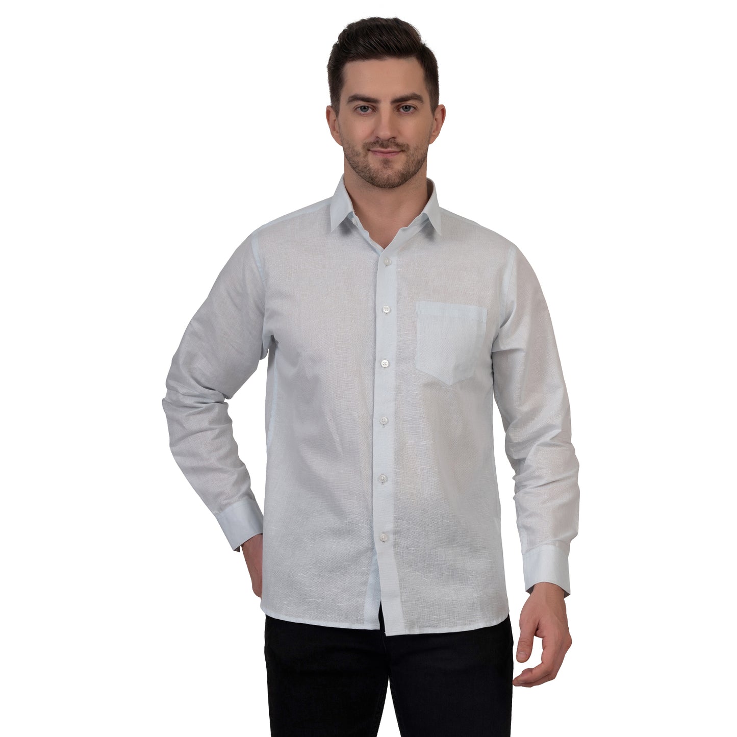 Full Sleeve Premium Linen Shirt (Aqua White)