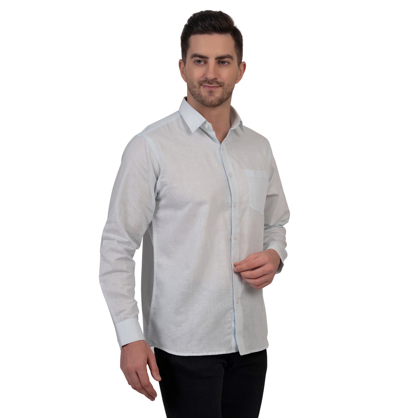 Full Sleeve Premium Linen Shirt (Aqua White)