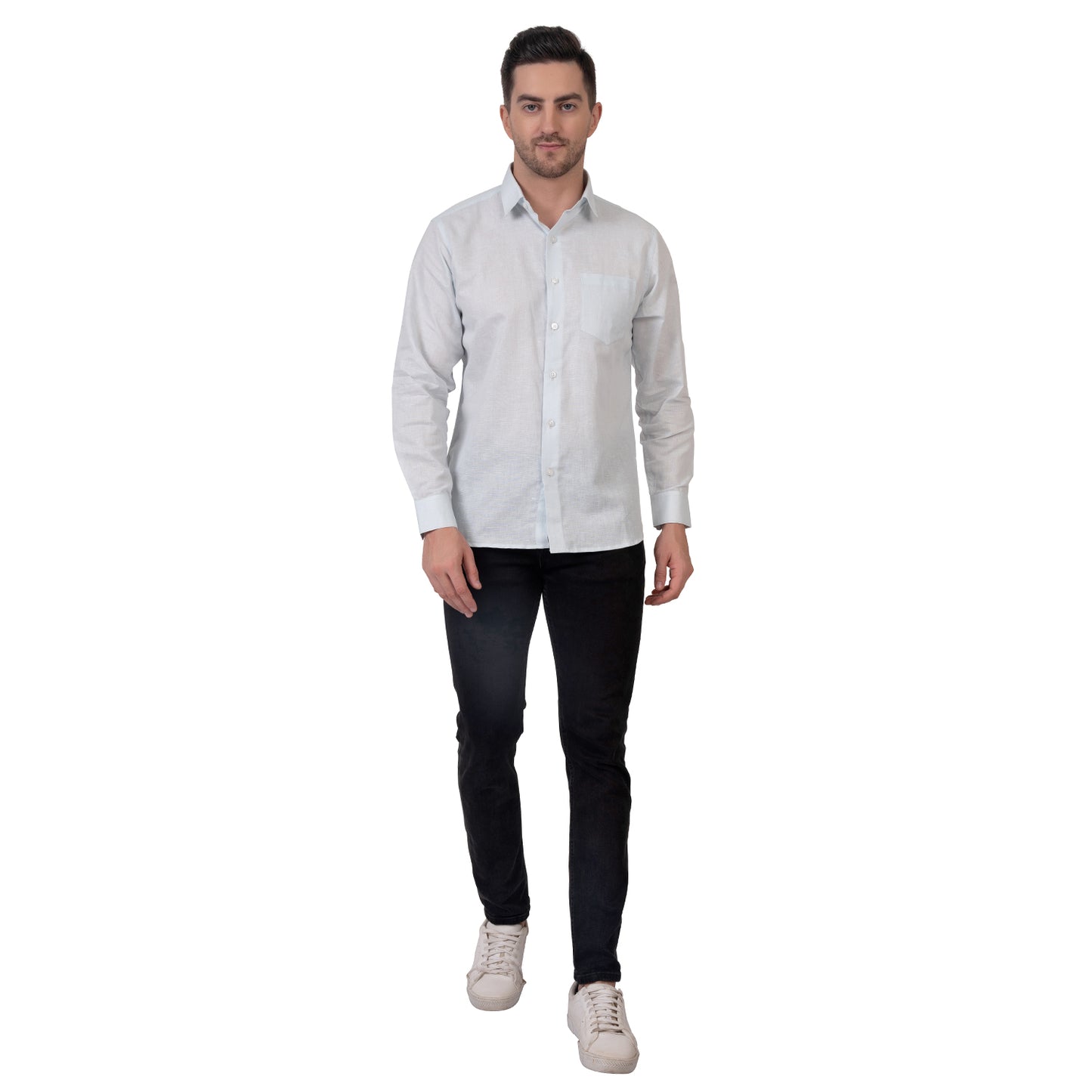 Full Sleeve Premium Linen Shirt (Aqua White)