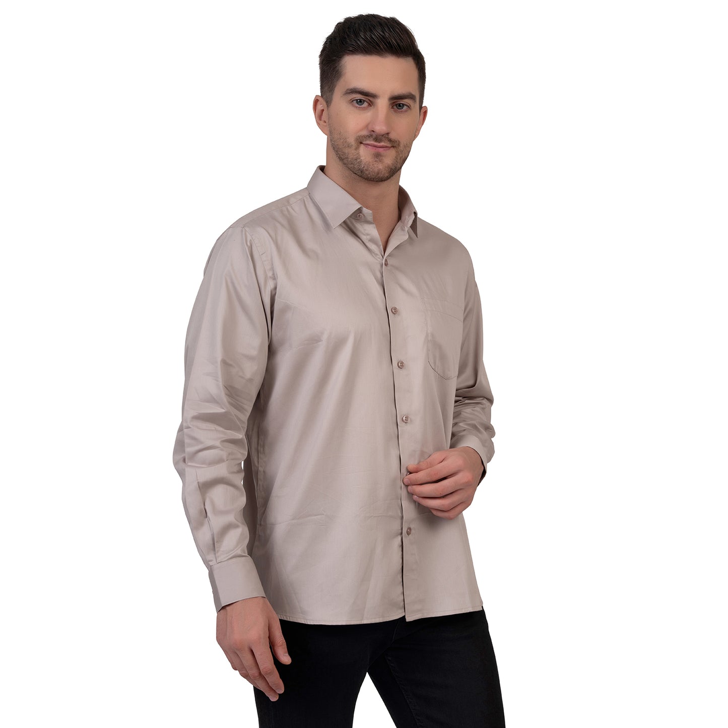 Full Sleeve Satin Cotton Shirt (Pearl Grey)