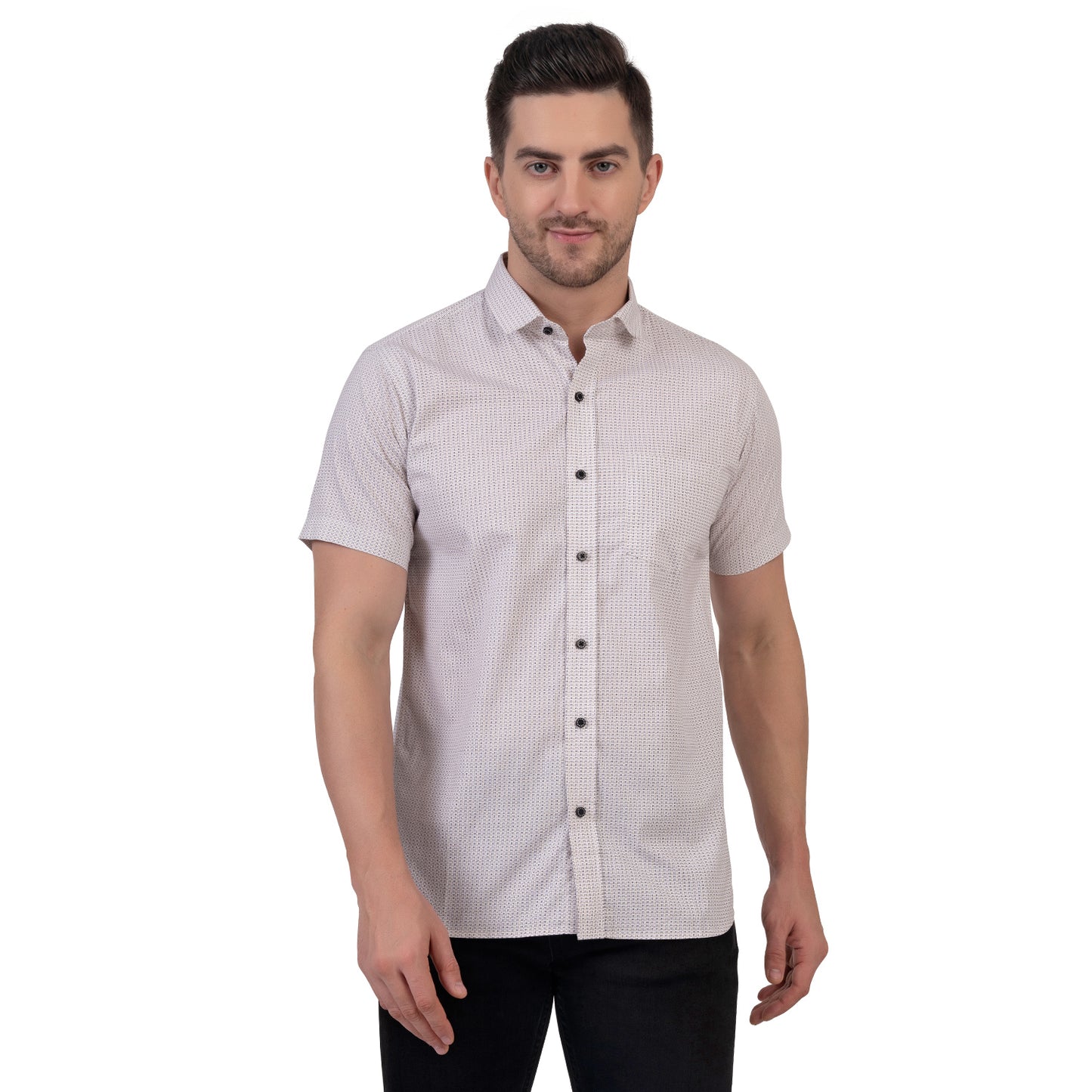 Half Sleeve Printed Cotton Shirt (White)