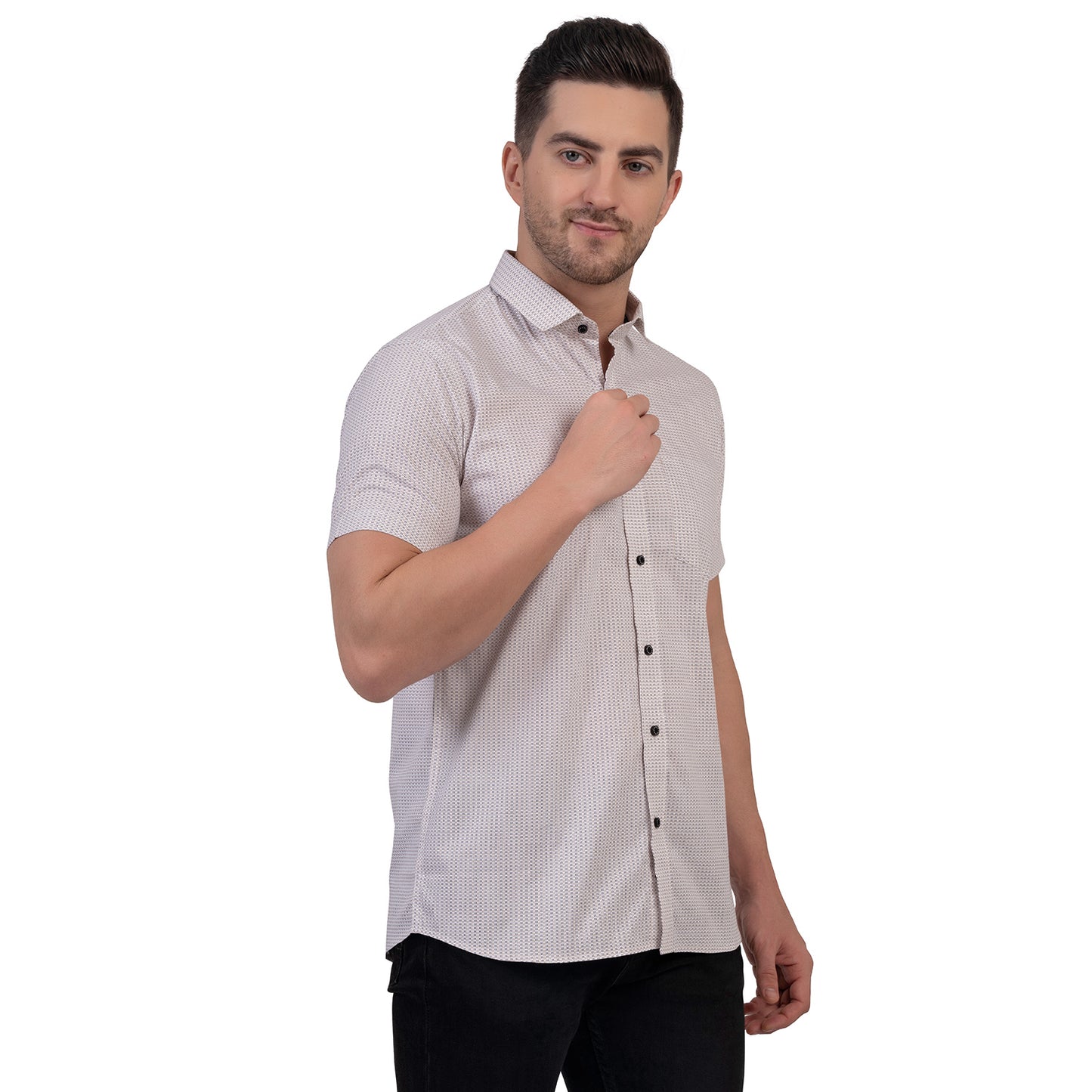 Half Sleeve Printed Cotton Shirt (White)