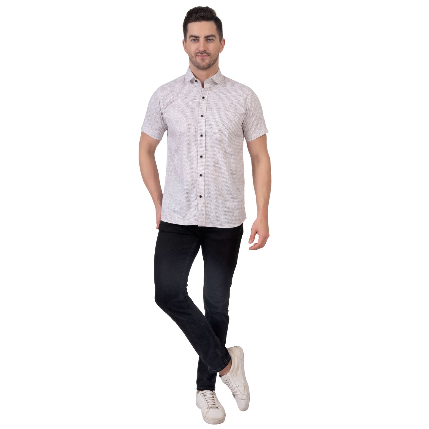 Half Sleeve Printed Cotton Shirt (White)