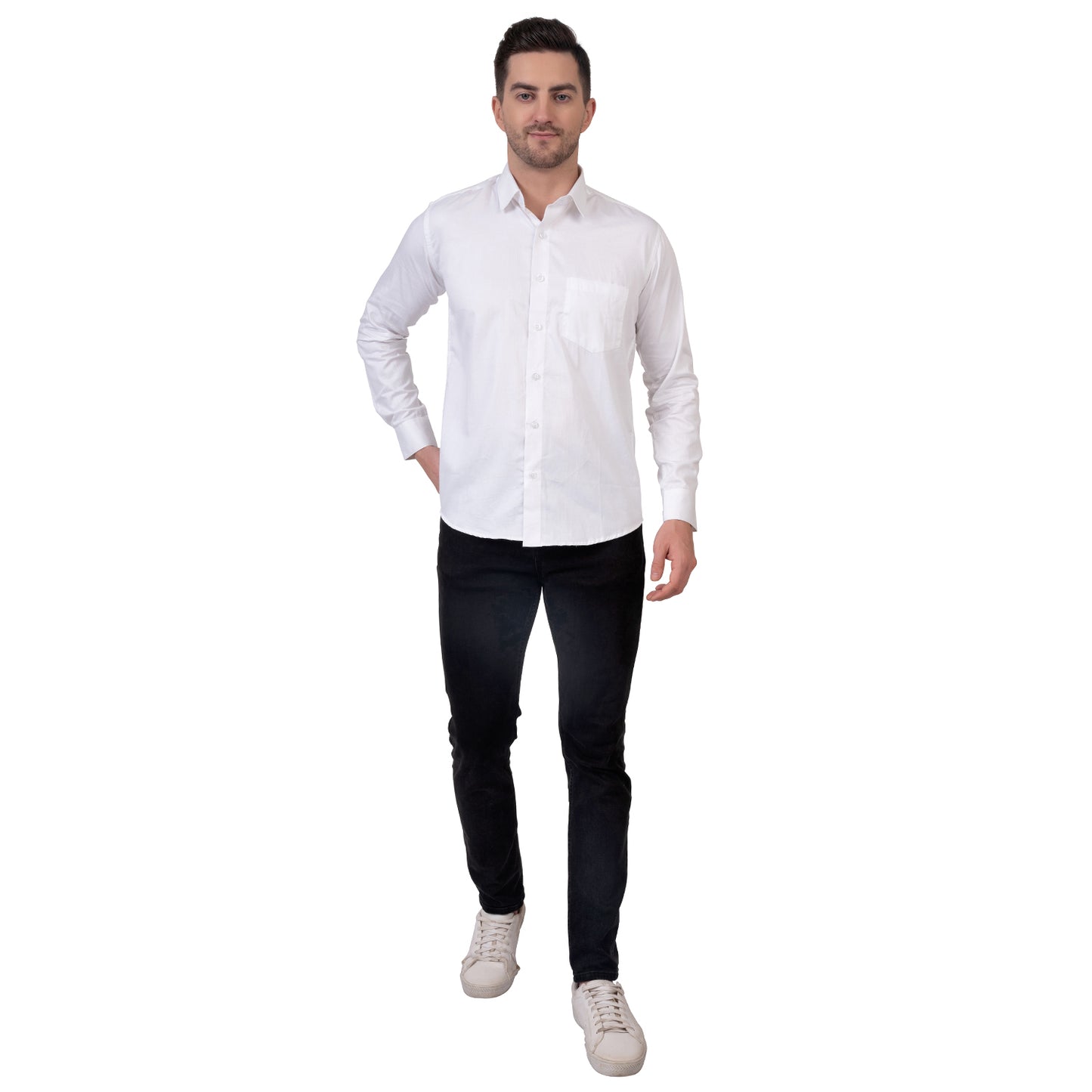 Full Sleeve Satin Cotton Shirt (White)