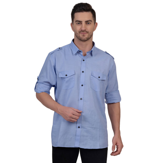 Full Sleeve Magic Linen Shirt (Blue)