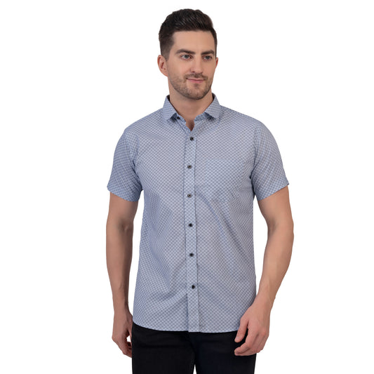 Half Sleeve Printed Cotton Shirt (Midnight Blue)