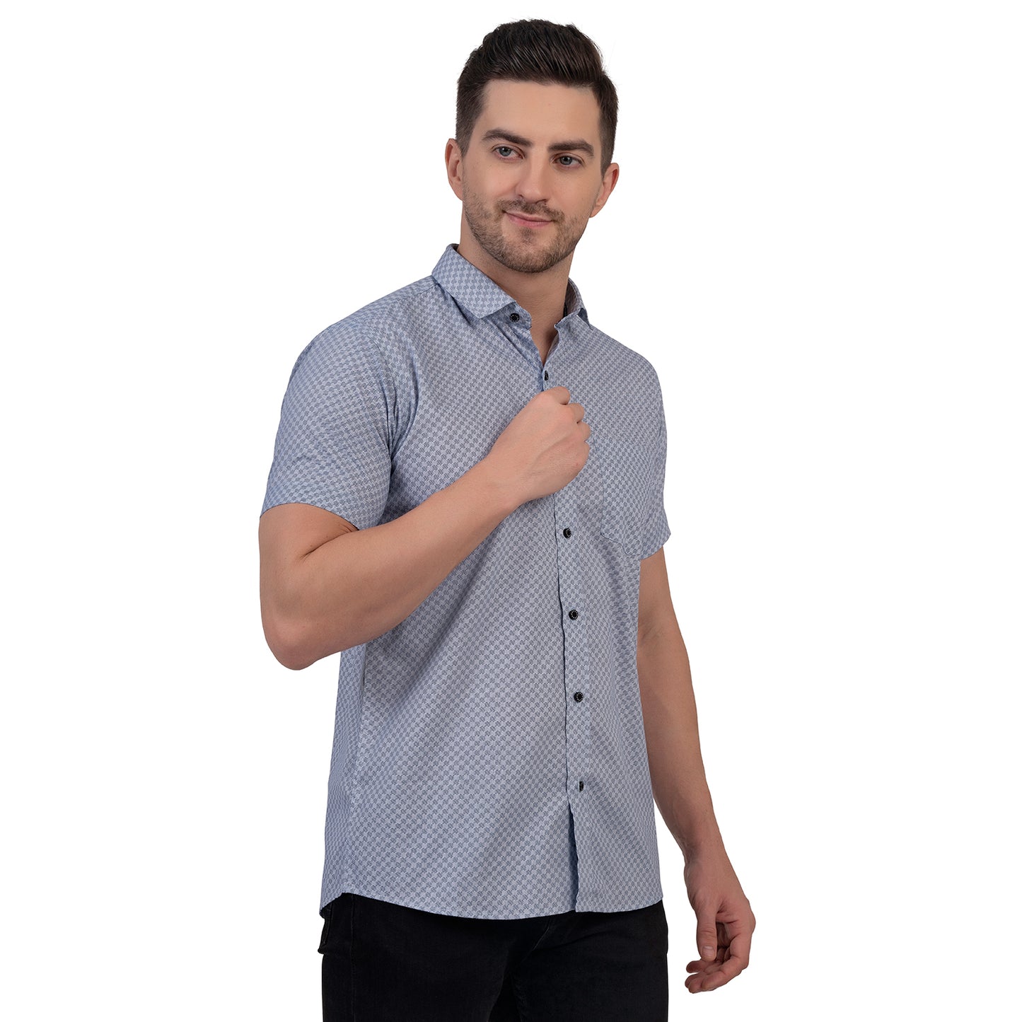 Half Sleeve Printed Cotton Shirt (Midnight Blue)