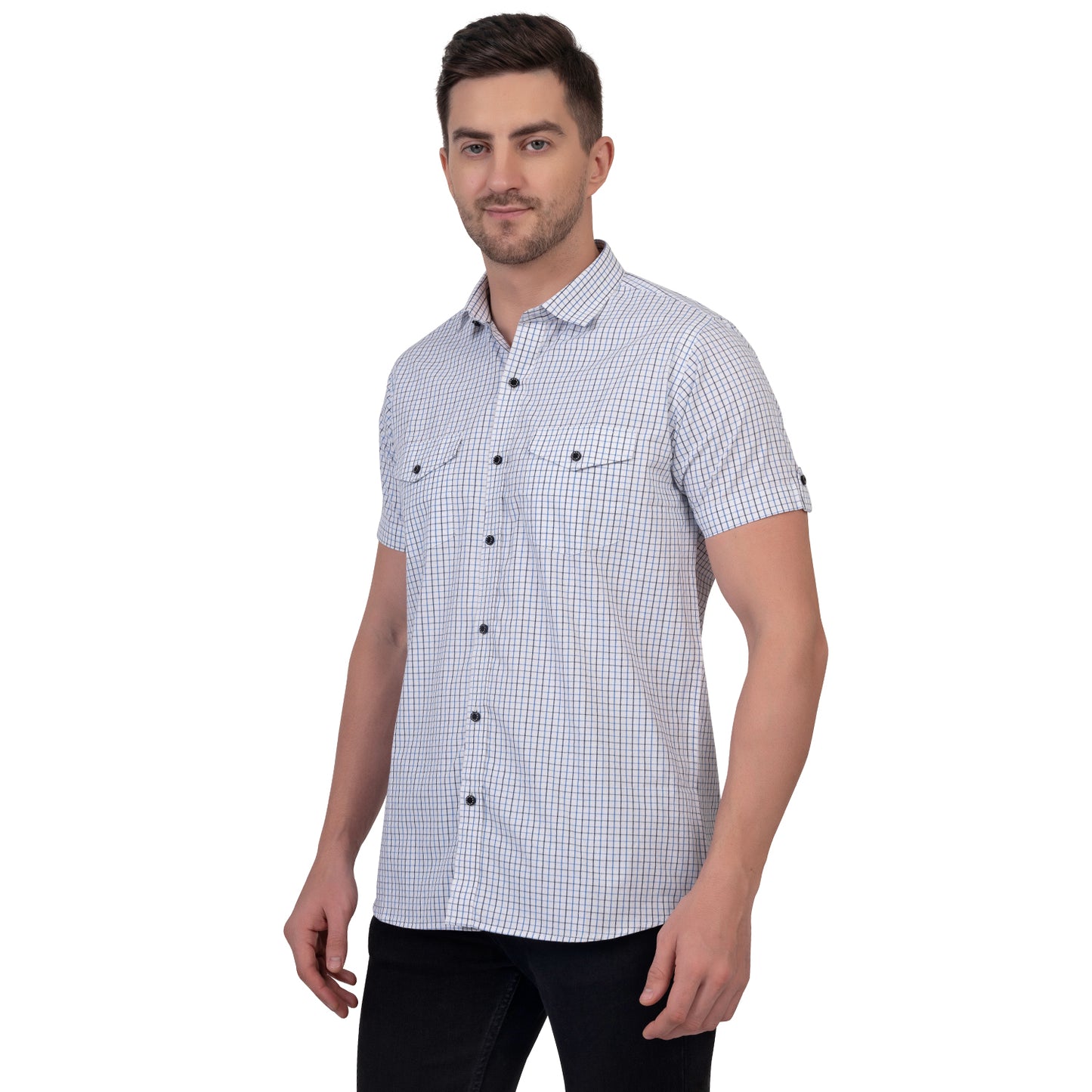 Half Sleeve Cotton Chequered Shirt (White)