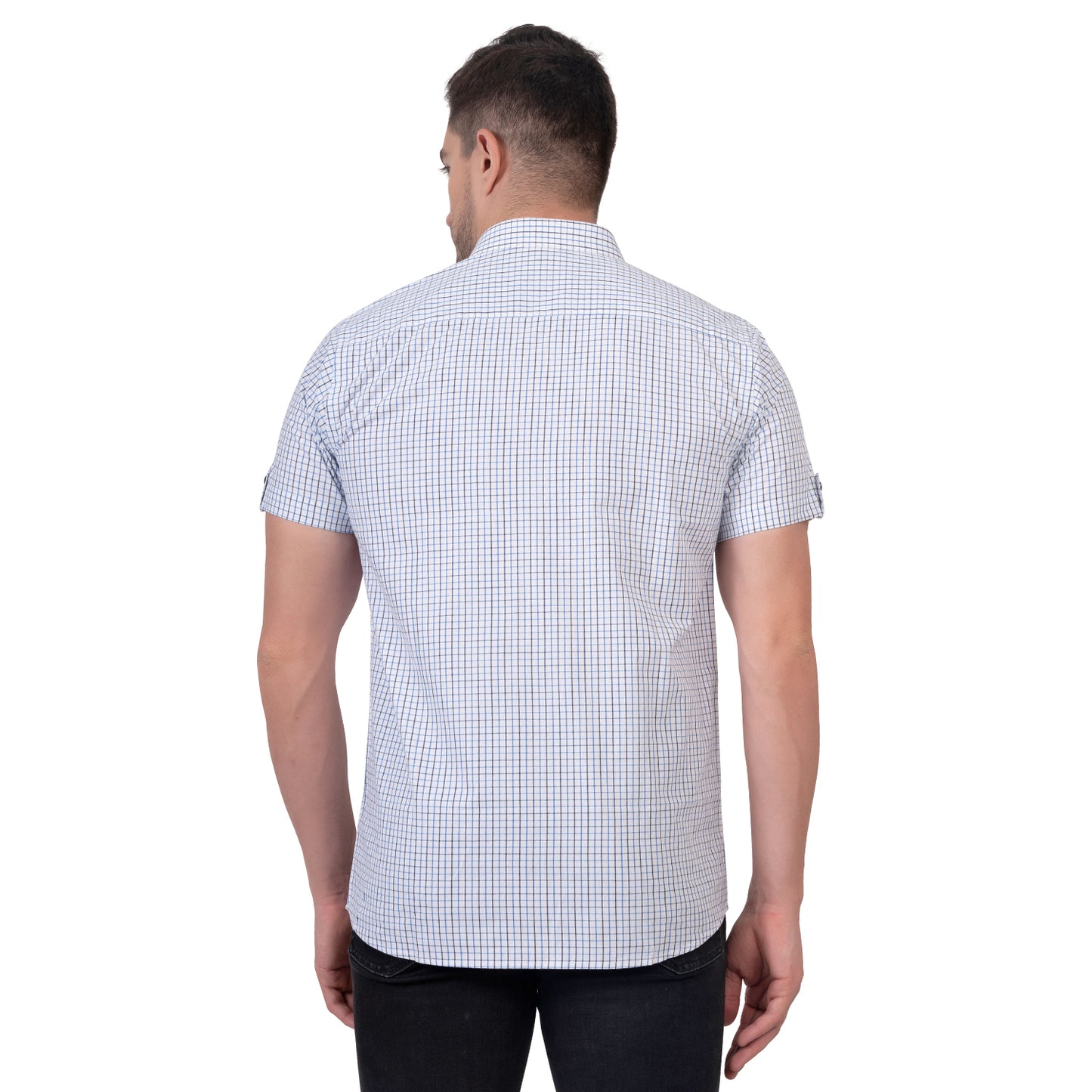 Half Sleeve Cotton Chequered Shirt (White)