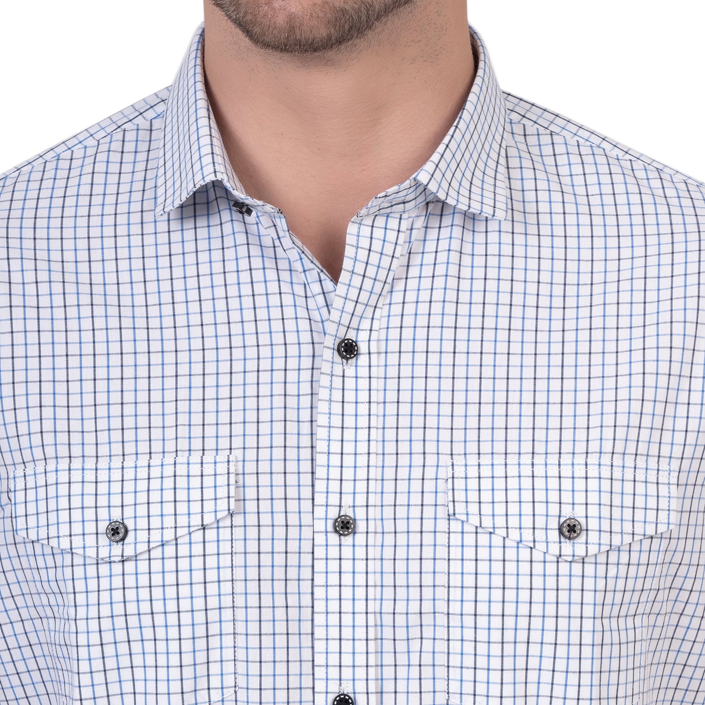 Half Sleeve Cotton Chequered Shirt (White)