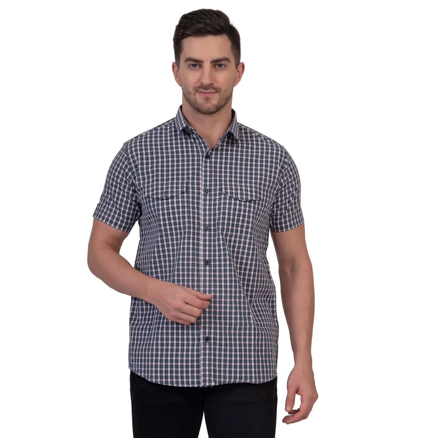 Half Sleeve Cotton Chequered Shirt (Eagle Grey)