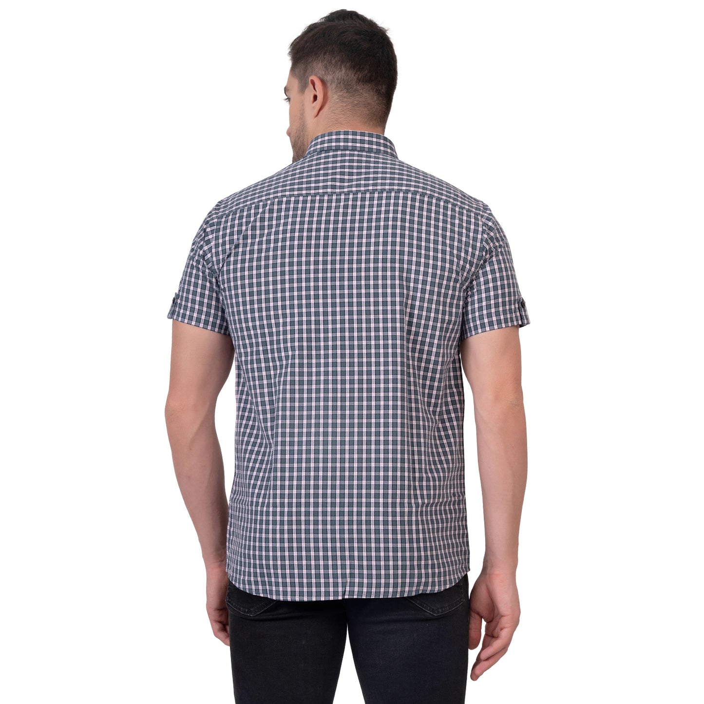 Half Sleeve Cotton Chequered Shirt (Eagle Grey)