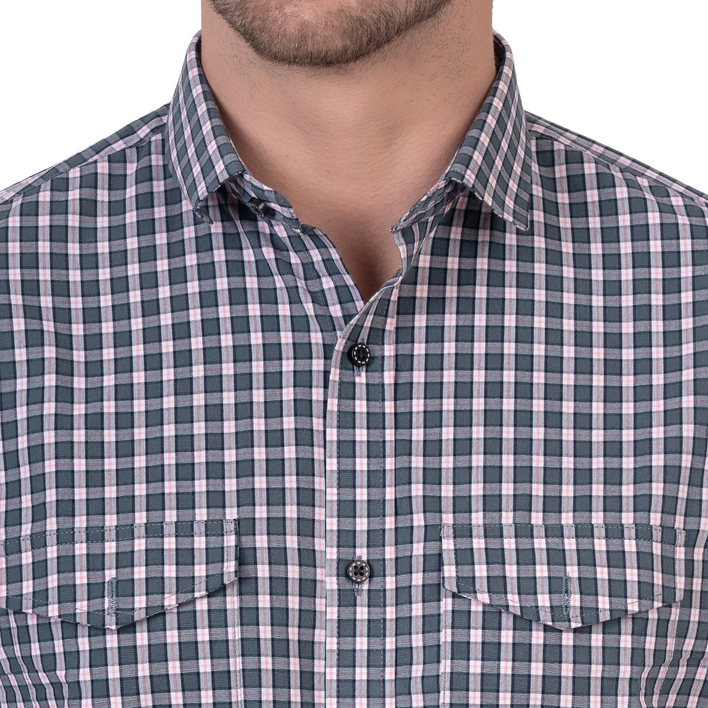 Half Sleeve Cotton Chequered Shirt (Eagle Grey)