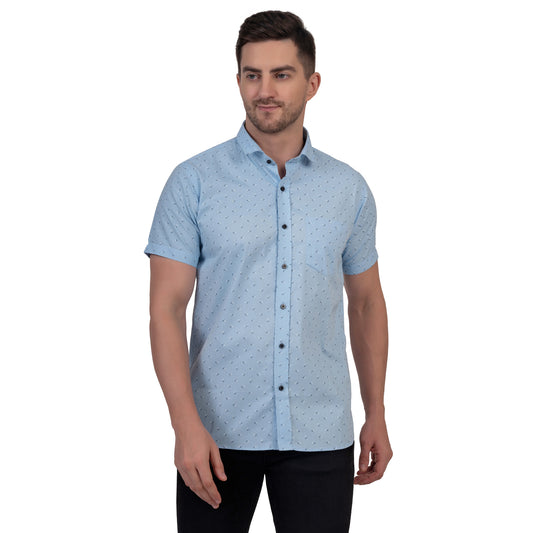 Half Sleeve Printed Cotton Shirt (Sky Blue)