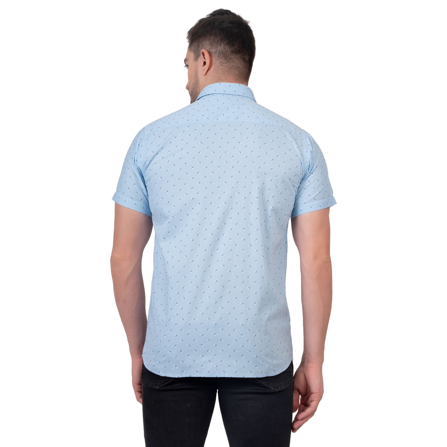 Half Sleeve Printed Cotton Shirt (Sky Blue)