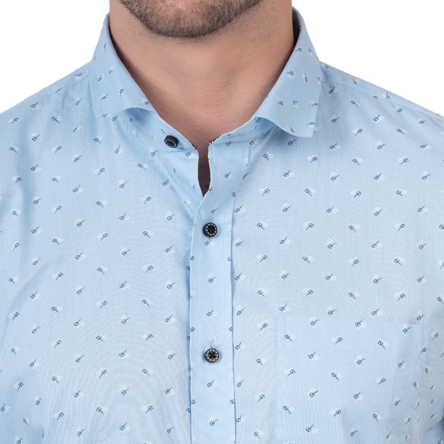 Half Sleeve Printed Cotton Shirt (Sky Blue)