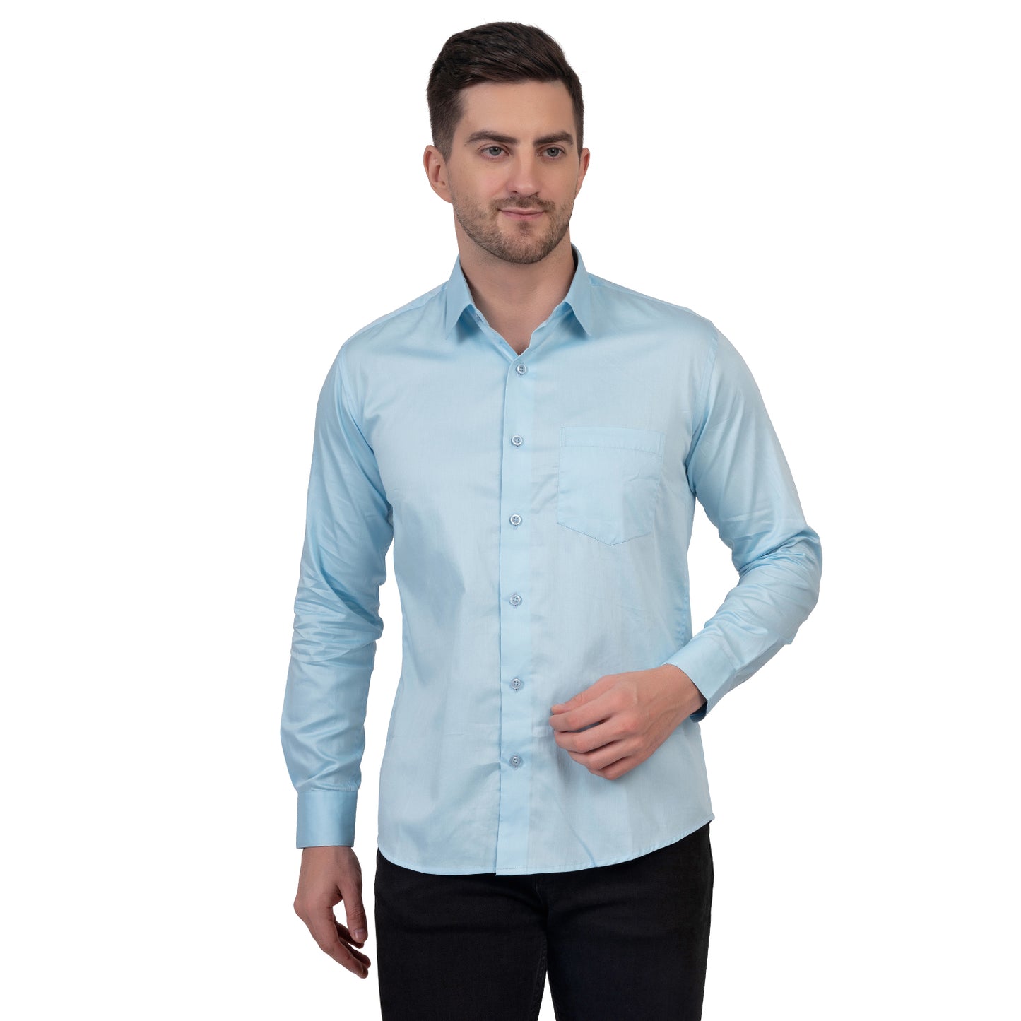 Full Sleeve Satin Cotton Shirt (Sky Blue)