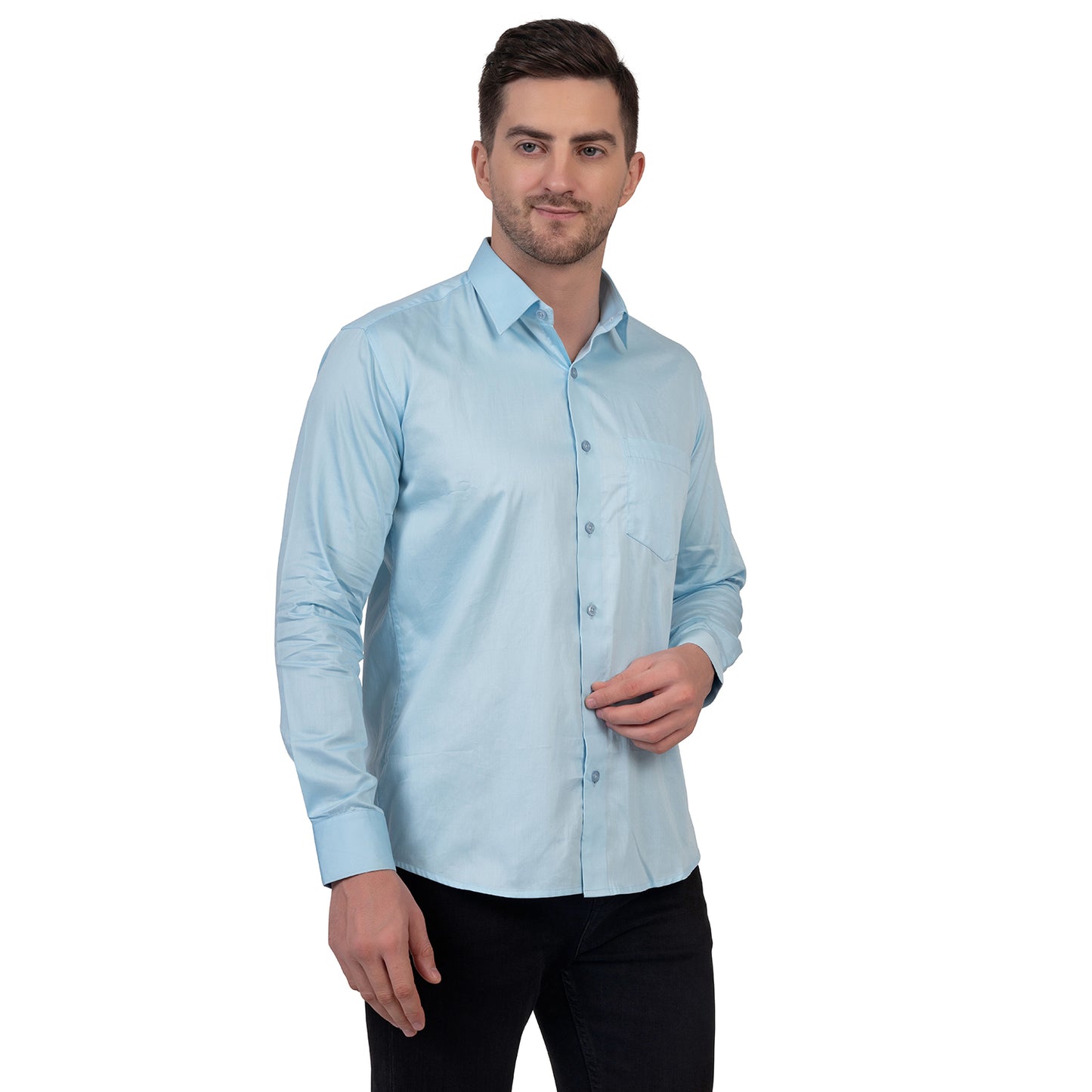 Full Sleeve Satin Cotton Shirt (Sky Blue)