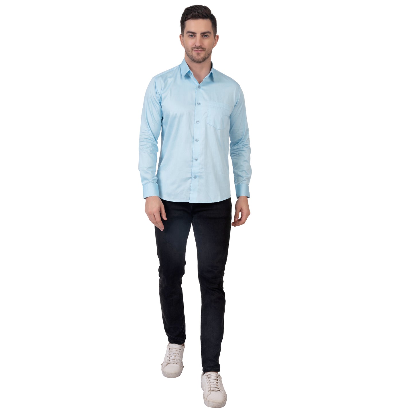 Full Sleeve Satin Cotton Shirt (Sky Blue)