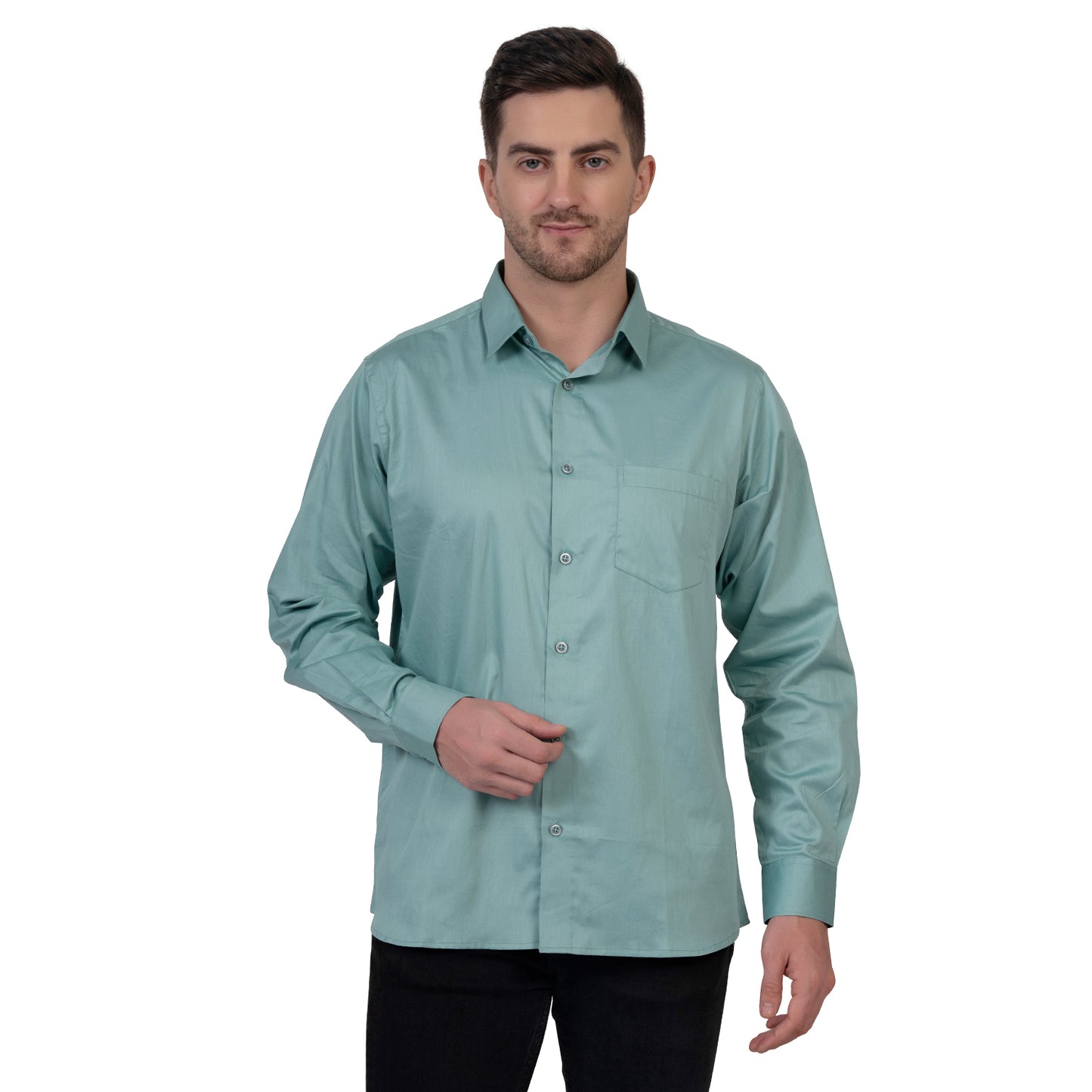 Full Sleeve Satin Cotton Shirt (Aqua Blue)