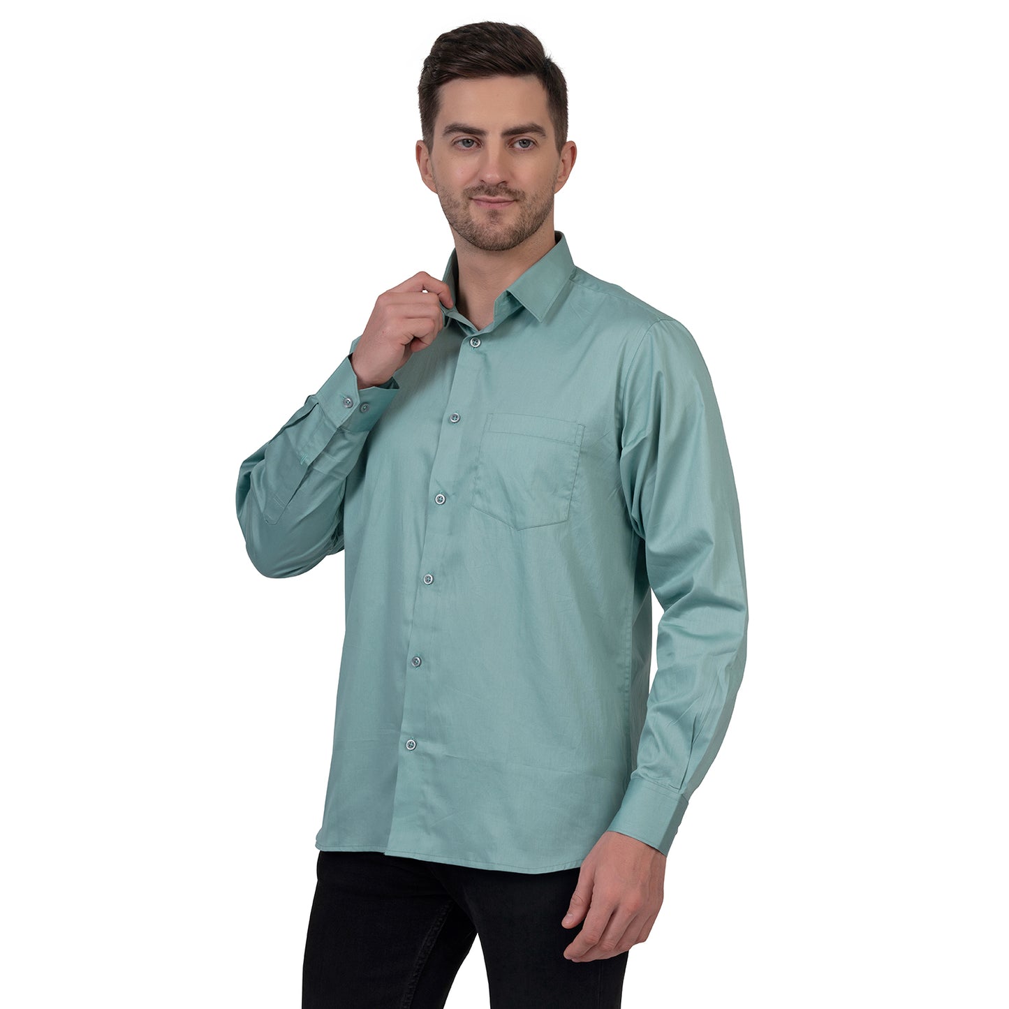 Full Sleeve Satin Cotton Shirt (Aqua Blue)