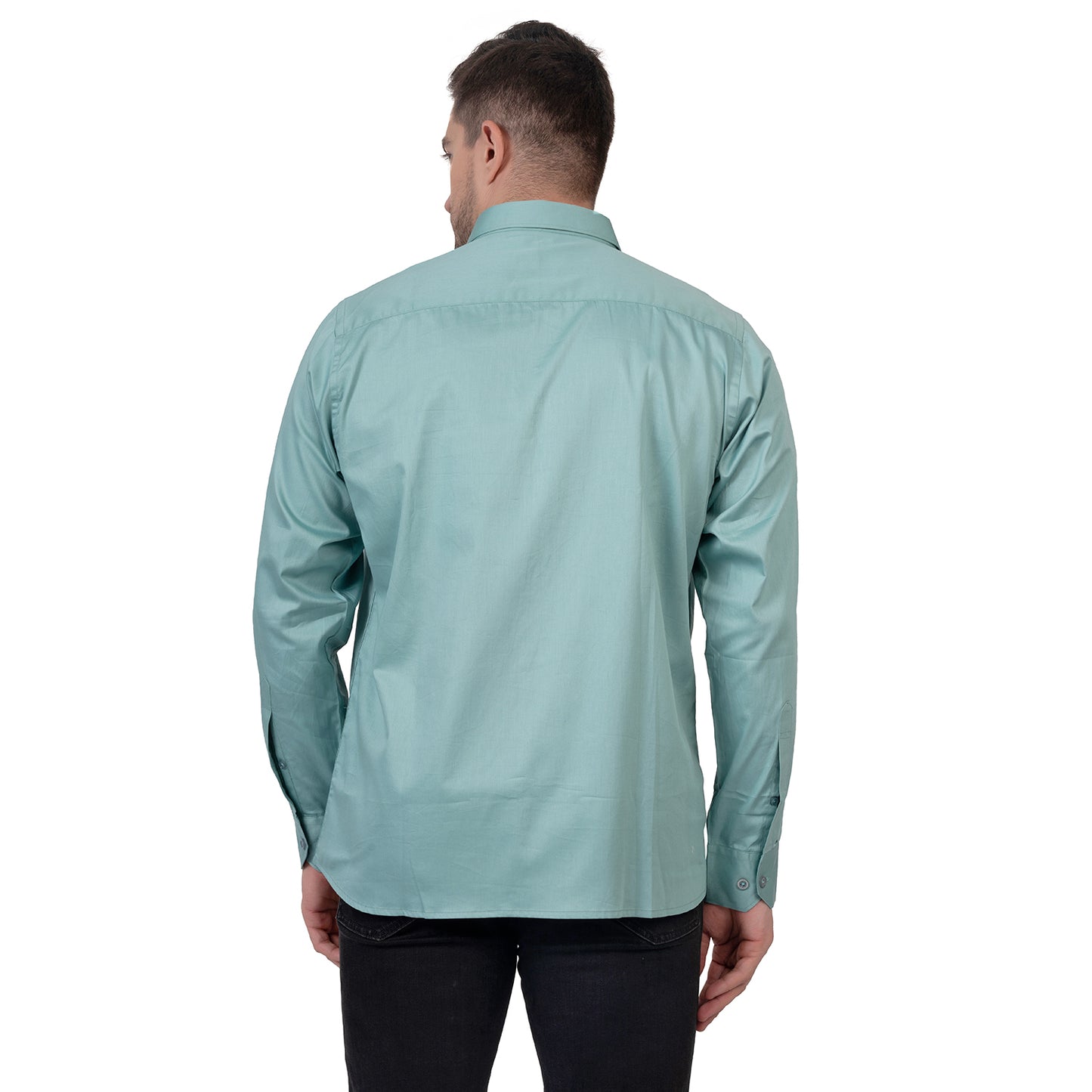 Full Sleeve Satin Cotton Shirt (Aqua Blue)