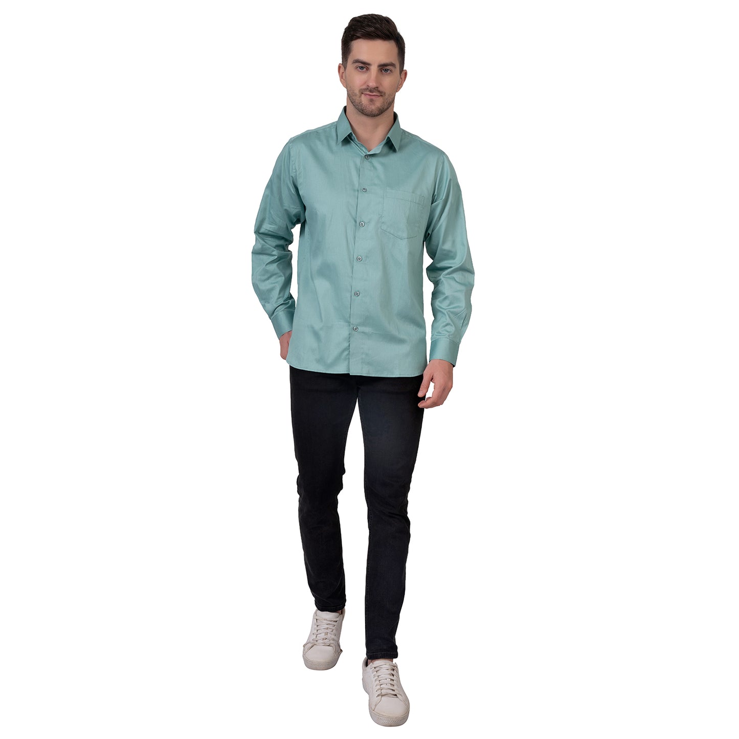 Full Sleeve Satin Cotton Shirt (Aqua Blue)