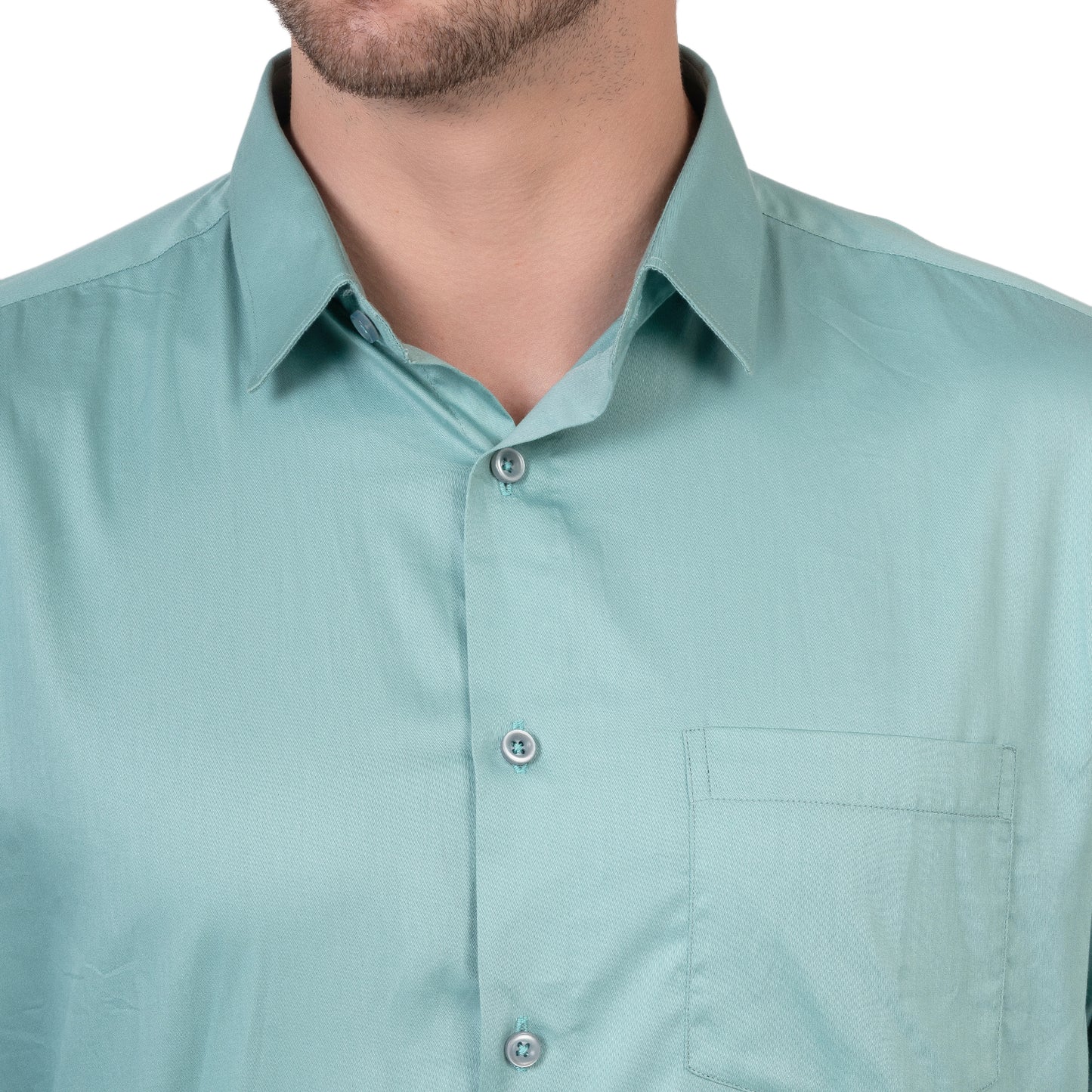 Full Sleeve Satin Cotton Shirt (Aqua Blue)