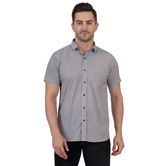 Half Sleeve Printed Cotton Shirt (Midnight Grey)